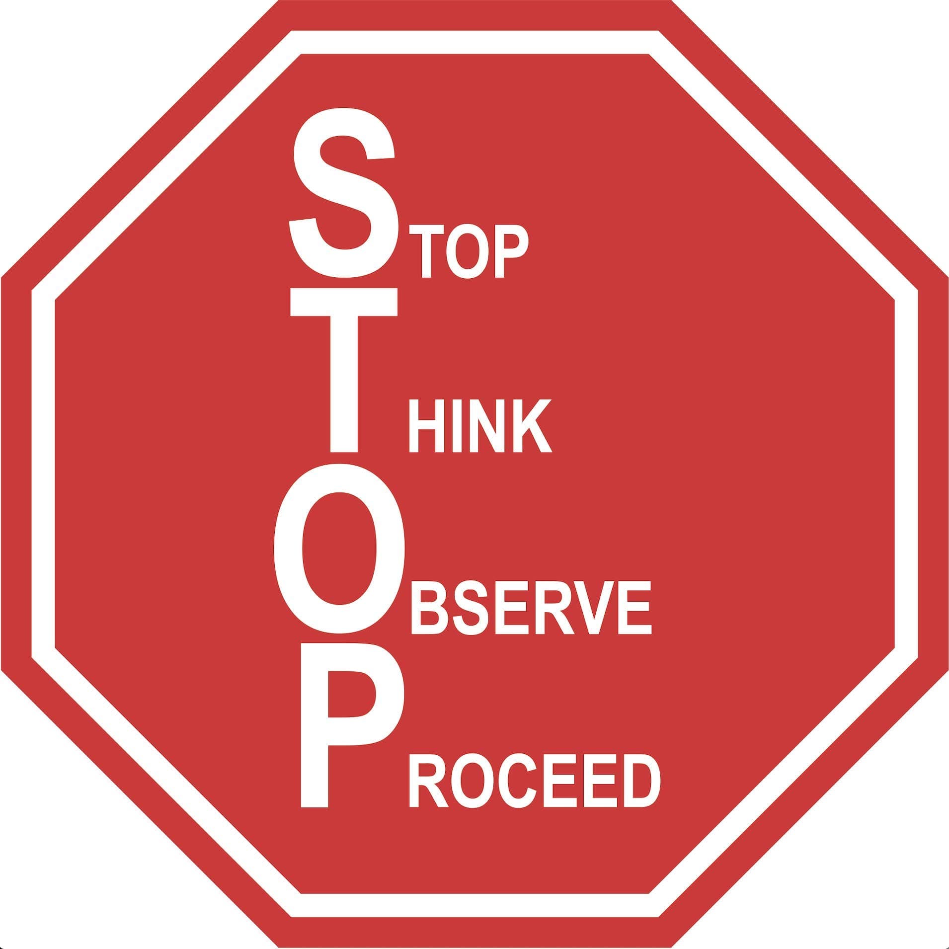 "Stop, Think, Observe, Proceed" Stop Sign- Durable Laminated Vinyl Floor Sign- Sign by Graphical Warehouse- 5S Safety and Security Signage, Visual Communication Tool (22")