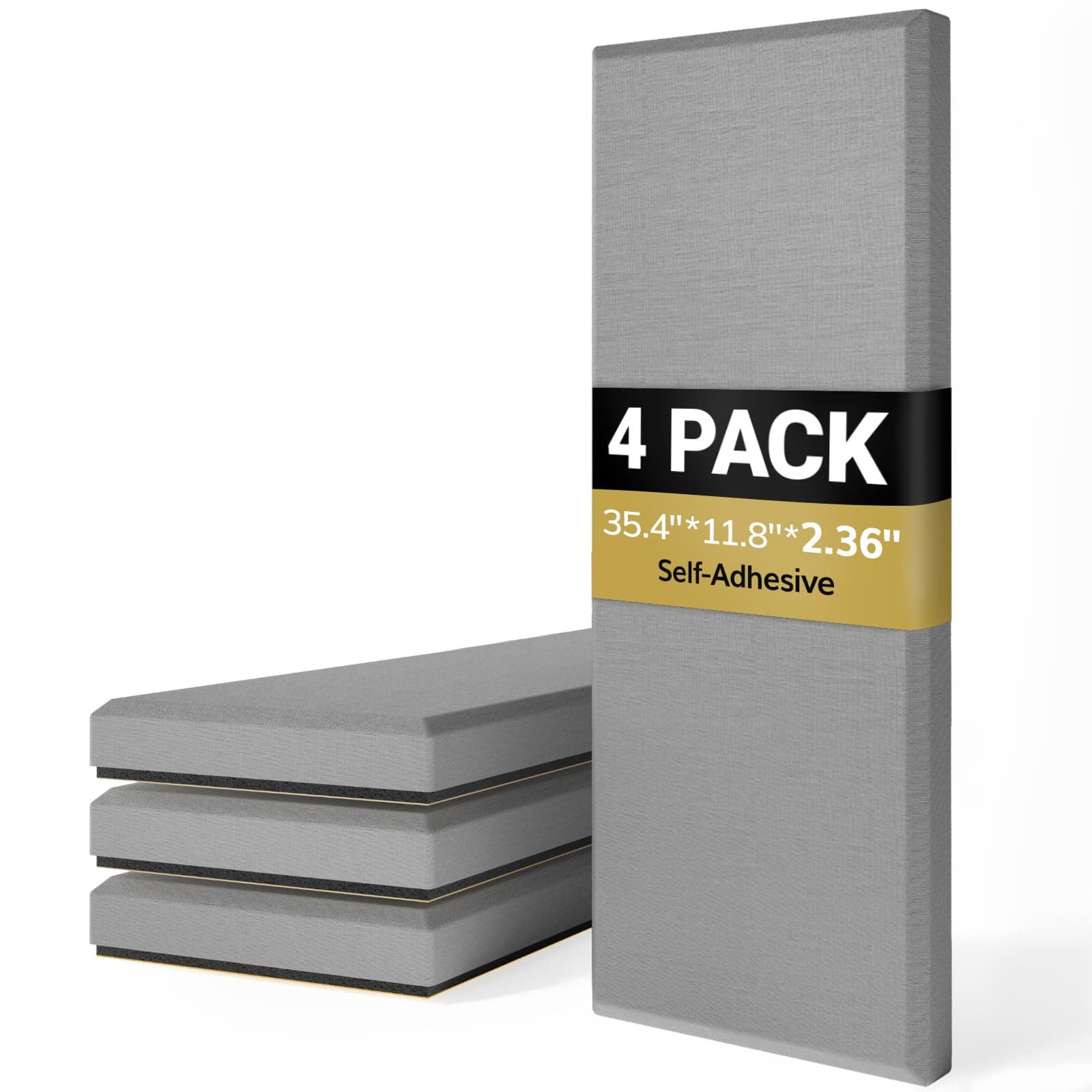 TONOR 4 Pack Acoustic Panels Large Self-adhesive, 35.4″ * 11.8″ * 2.36″ Fiberglass Sound Proofing Panels, Acoustic Wall Panels for Echo Absorbtion, Sound Absorbing Panels for Home Theater, Grey