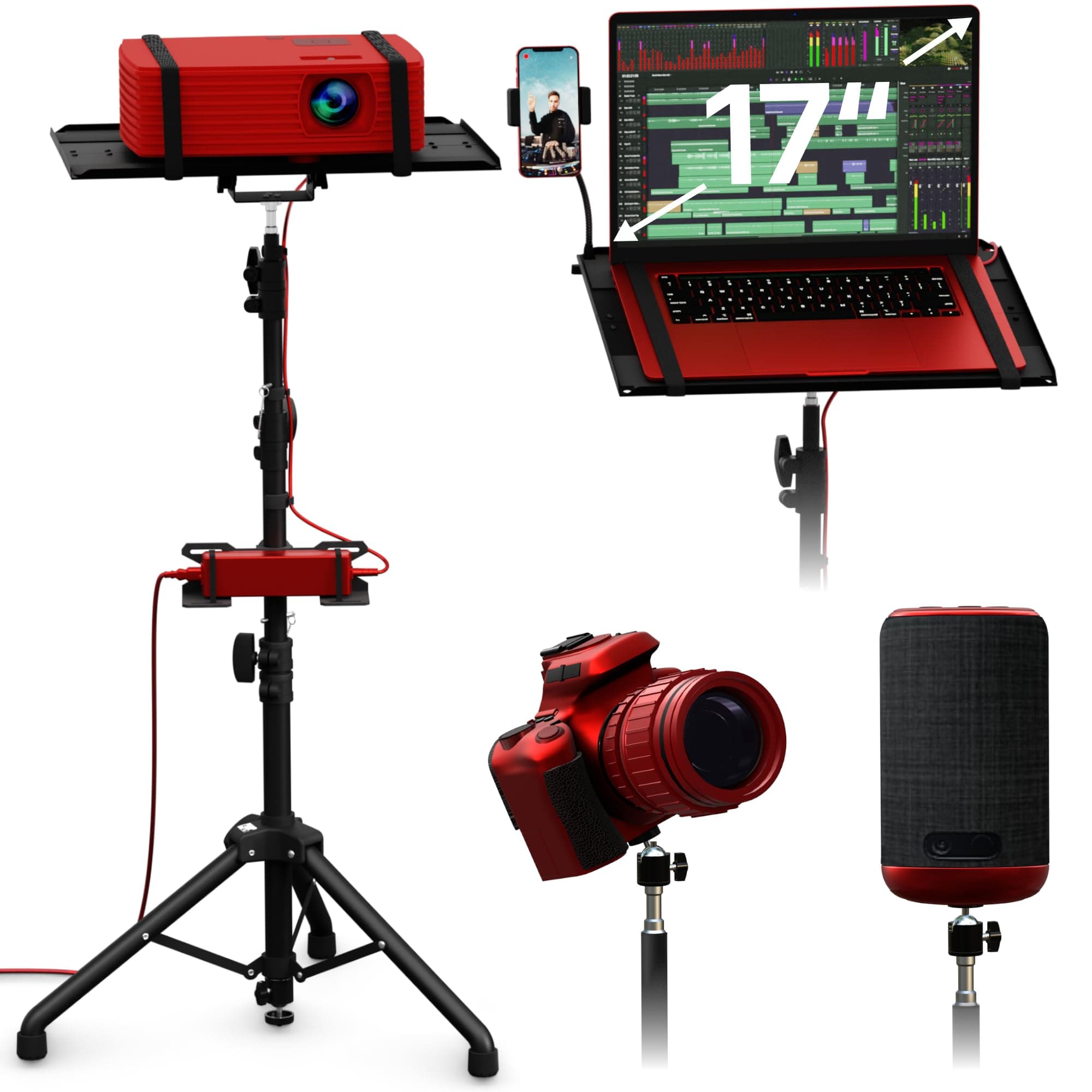 Projector Tripod Stand, Height Adjustable 26" to 59" & Floor Projector Stand, Portable Laptop, Camera & Light & Ball Head - Well-Made, Easy-to-Adjust, DJ Rack & Music or Movie