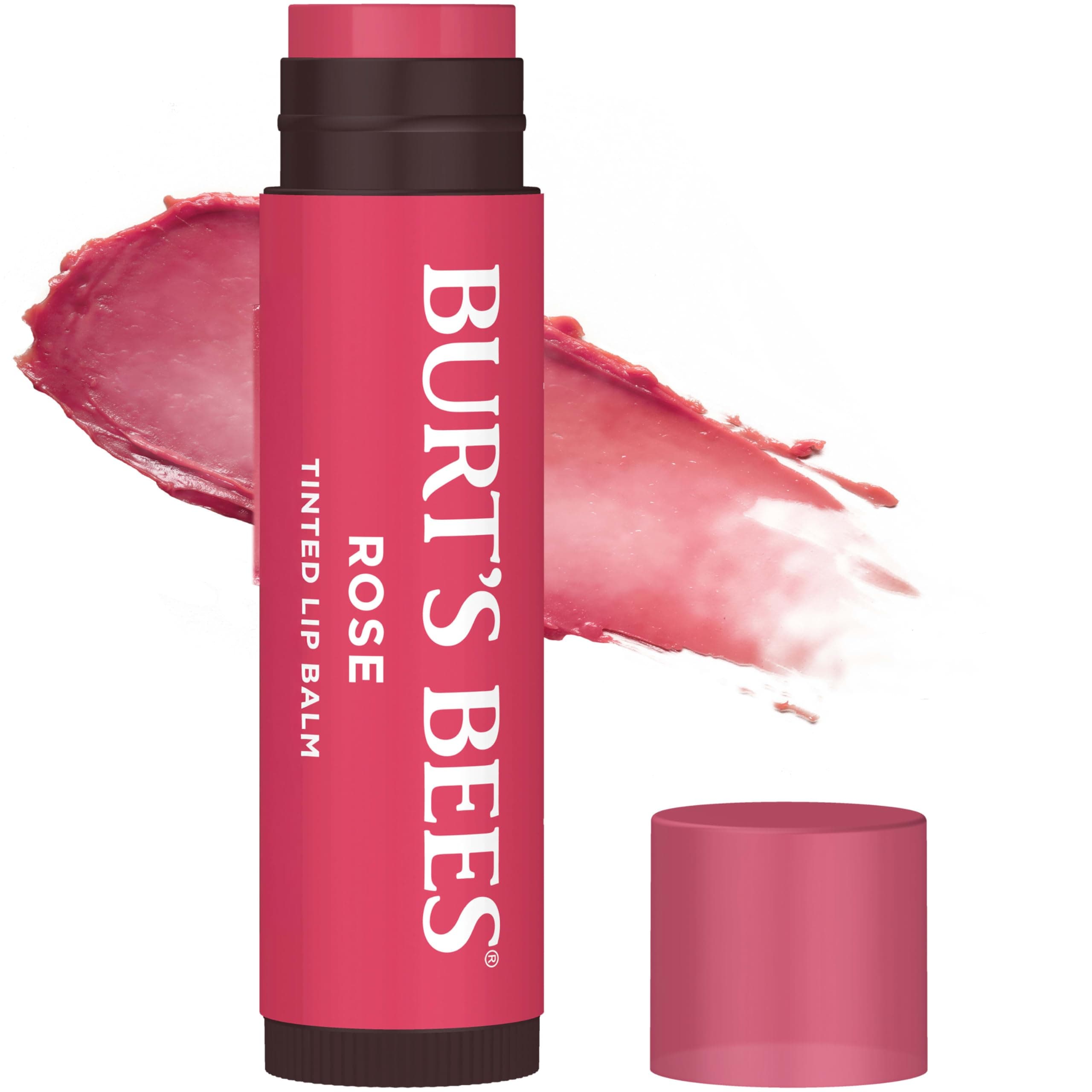 Burt's Bees Lip Tint Balm, Long Lasting 2 in 1 Duo Tinted Balm Formula, Color Infused with Hydrating Shea Butter for a Natural Looking Buildable Finish, Rose, 1 Tube