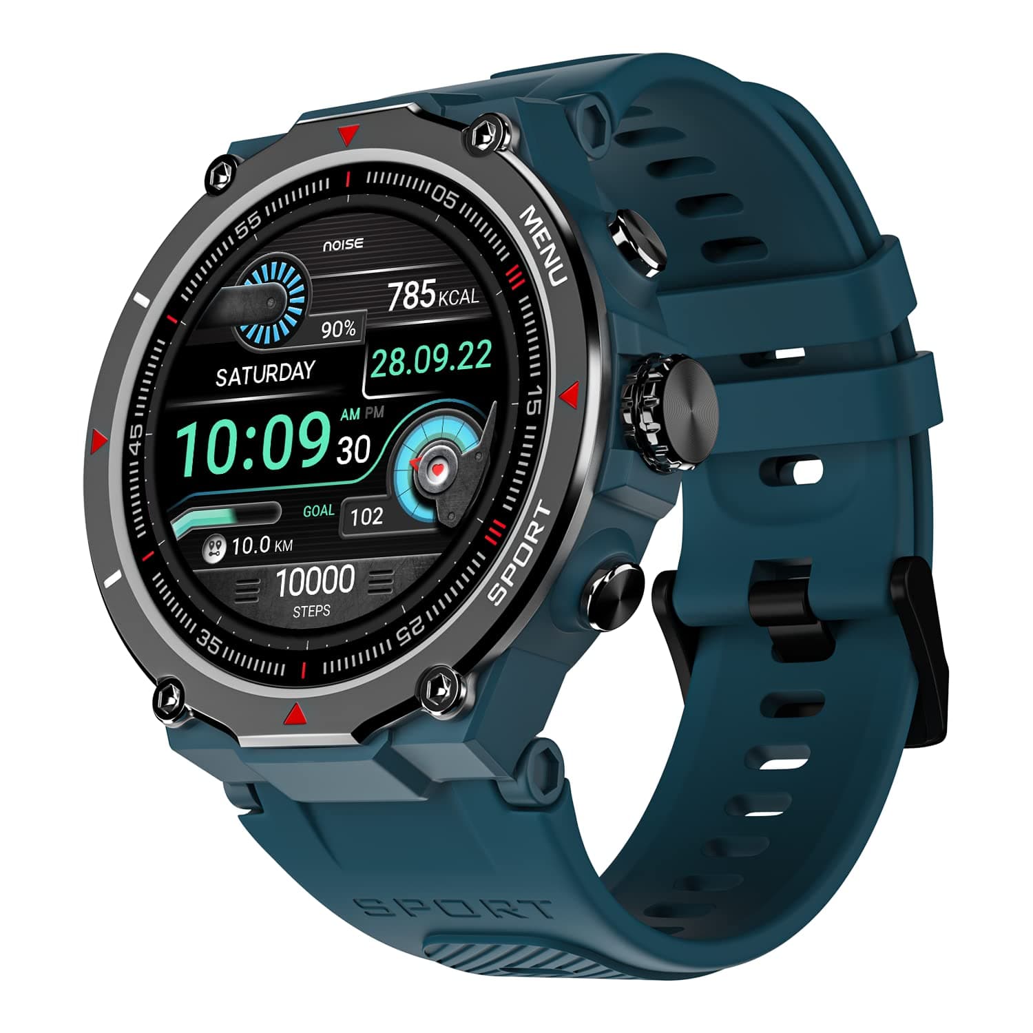 Noise Force Rugged & Sporty 1.32" Bluetooth Calling Smart Watch, 550 NITS, 7 Days Battery, AI Voice Assistance, Smart Watch for Men (Teal Green)