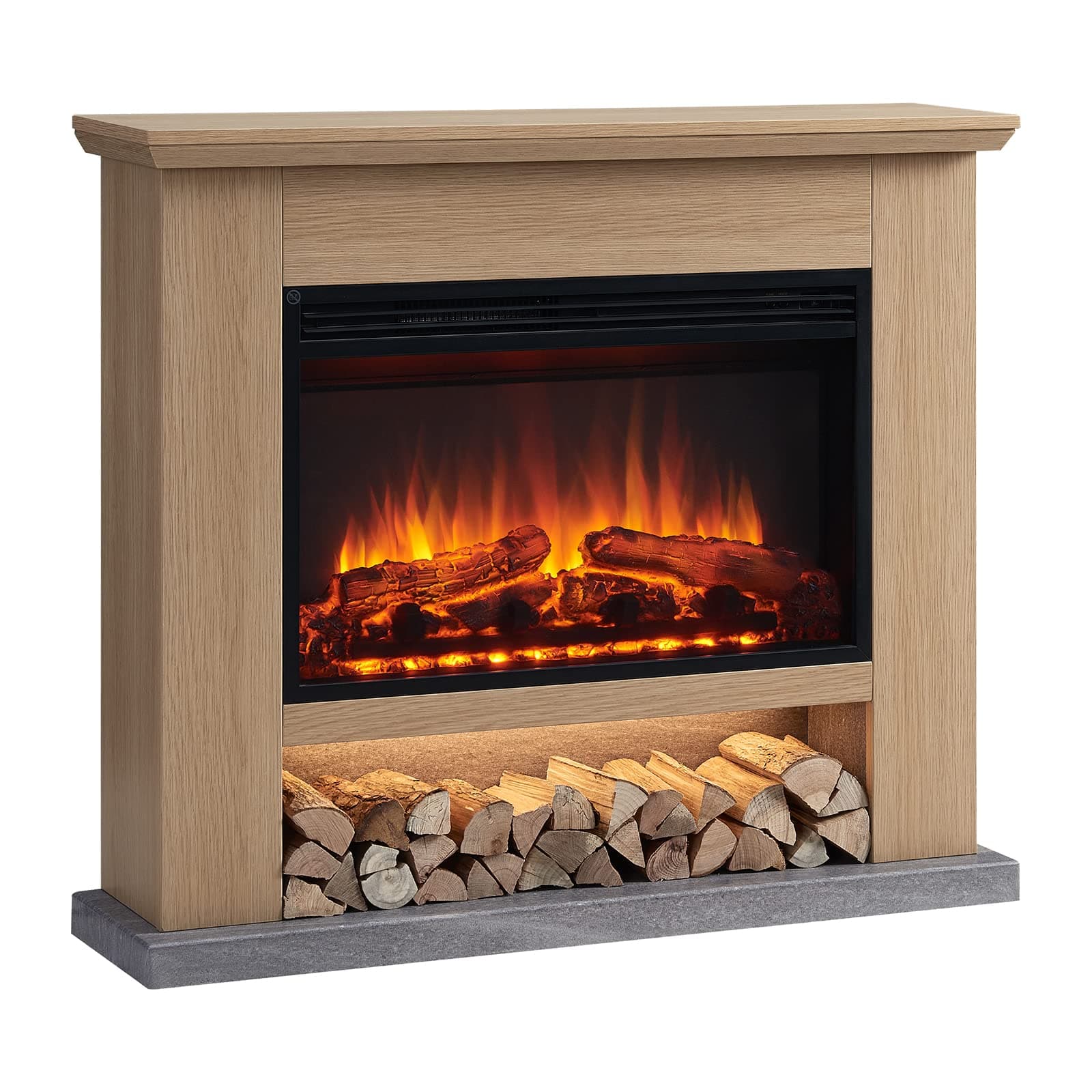39" Beadell Electric Fireplace Suite Natural Oak Colour Includes 2000w Heater with Glass Fronted Flame Effect, Remote Control