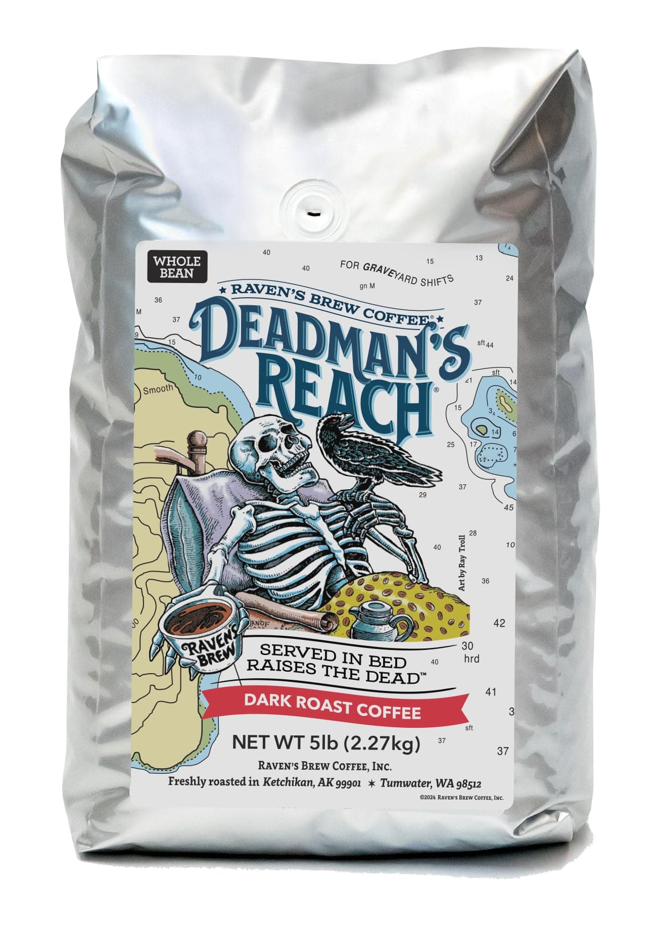 Raven's Brew Whole Bean Deadman's Reach, Dark Roast 5-Pound Bag