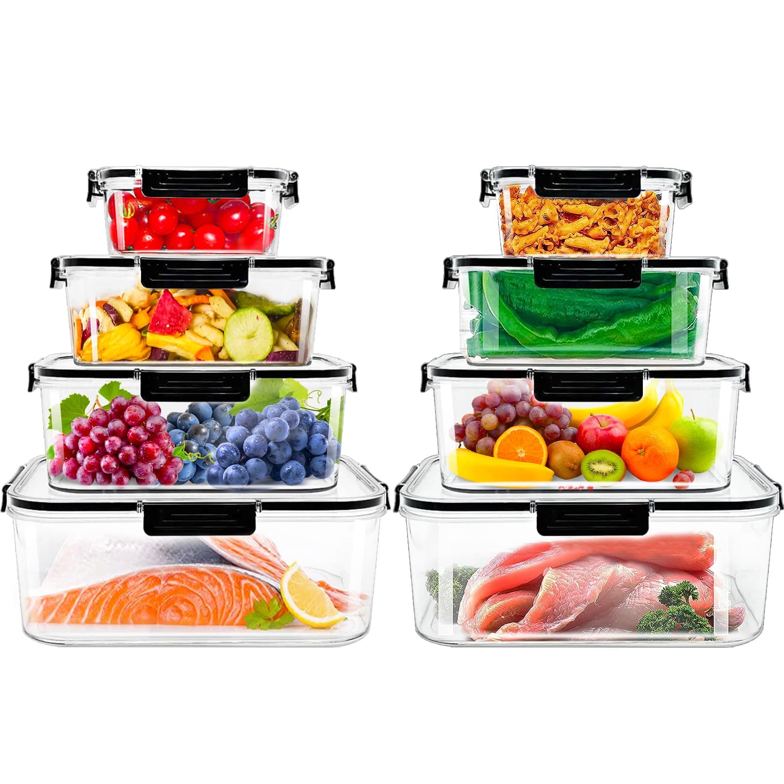 UCHUANG Food Storage Container Set with Upgraded Snap Locking Lids, Reusable BPA Free 100% Leakproof Airtight Plastic Meal Prep Organizer for Freezer - 8 Pack