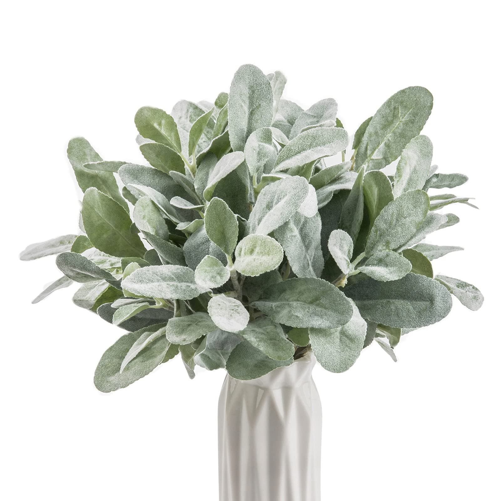 6pcs Artificial Lambs Ear Stems,14" Flocked Sage Leaves Plants for Wedding Party Home Decor (Flocked Green)