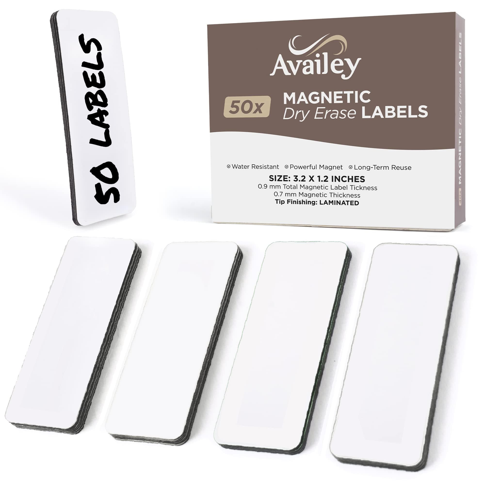 Availey 50 Pieces (3.2 x 1.2) - White Magnetic Dry Erase Labels - Reusable Strips for Classroom Home Office Garage Refrigerator Blank Writable Erasable Cards Name Tags Students Locker Shelf