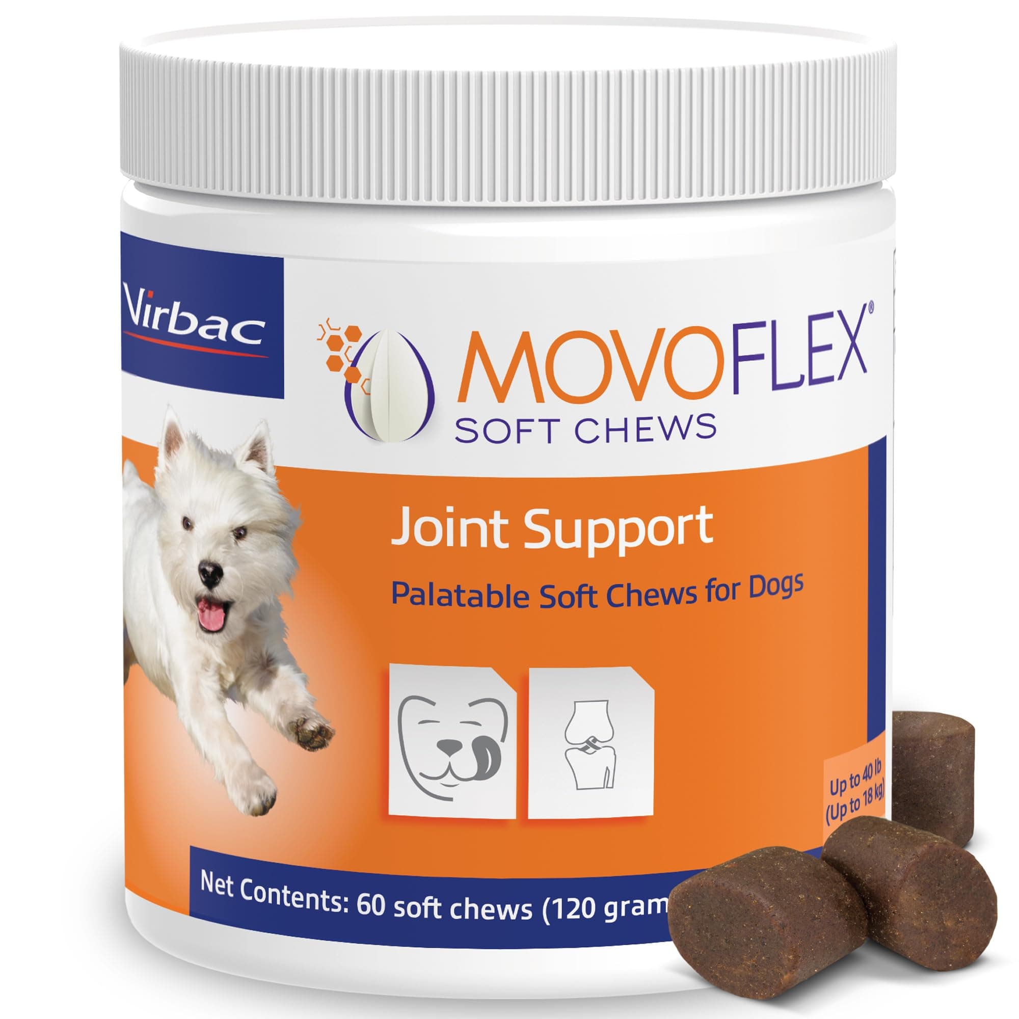 MOVOFLEX Joint Support Supplement for Dogs - Hip and Joint Support - Dog Joint Supplement - Hip and Joint Supplement Dogs - 60 Soft Chews for Small Dogs (by Virbac)