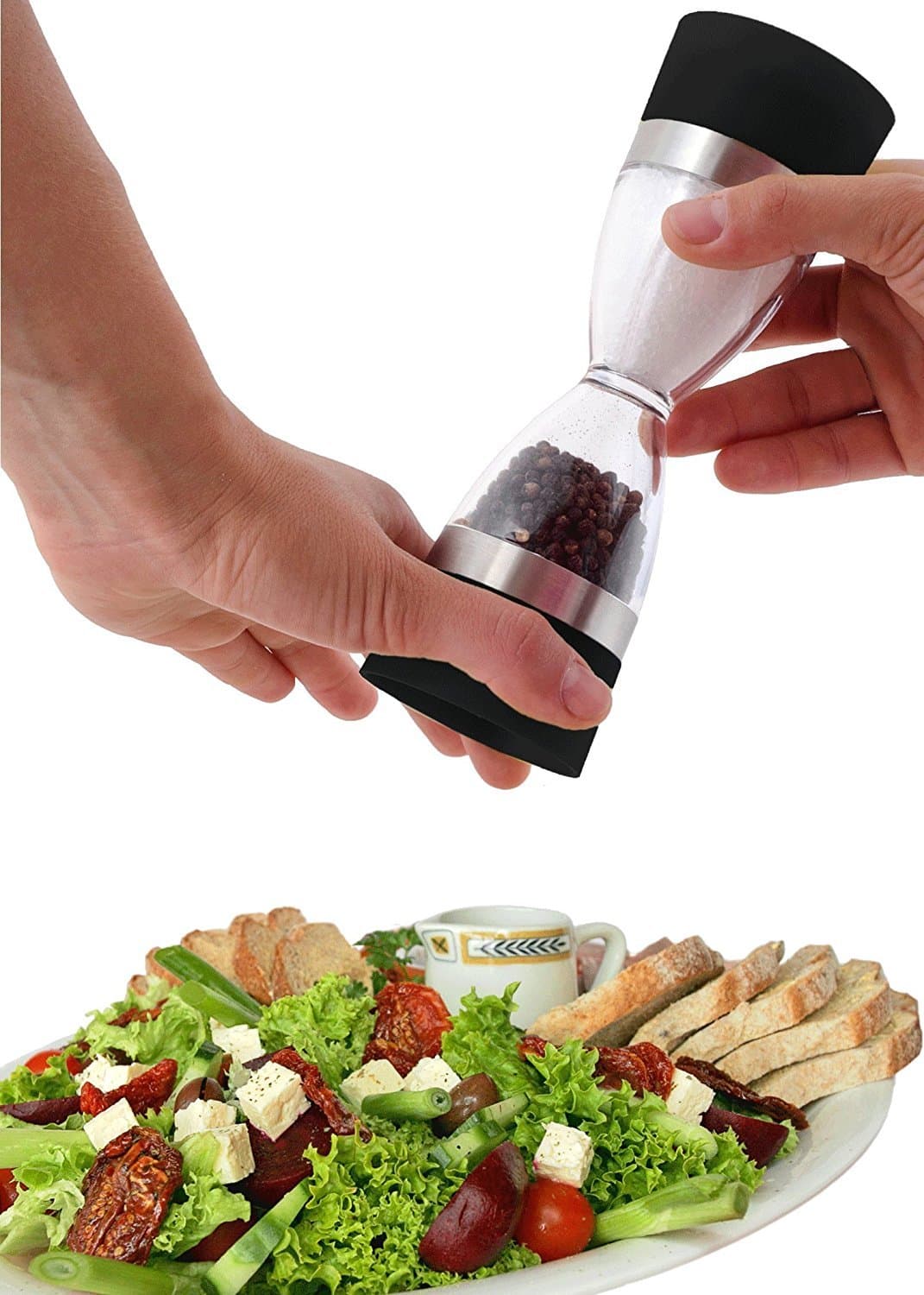 Salt and Pepper Grinder Set -Best Pepper Mill and Salt Shaker 2 in 1 with Adjustable Ceramic Mechanism.