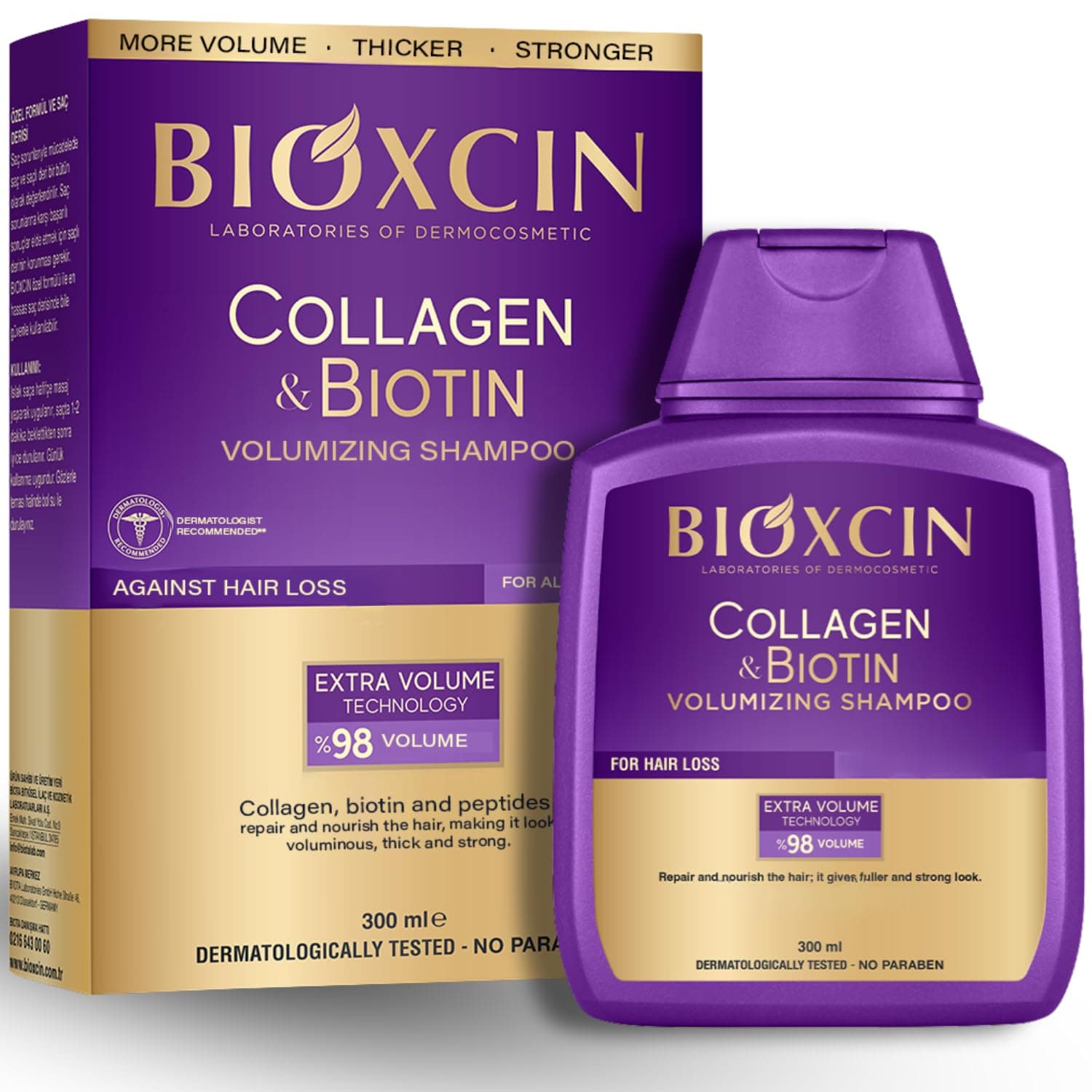 Collagen Biotin Volumizing Shampoo for Thin and Weak Hair, Extra Volume Strength Sulfate-Free, 300 ml