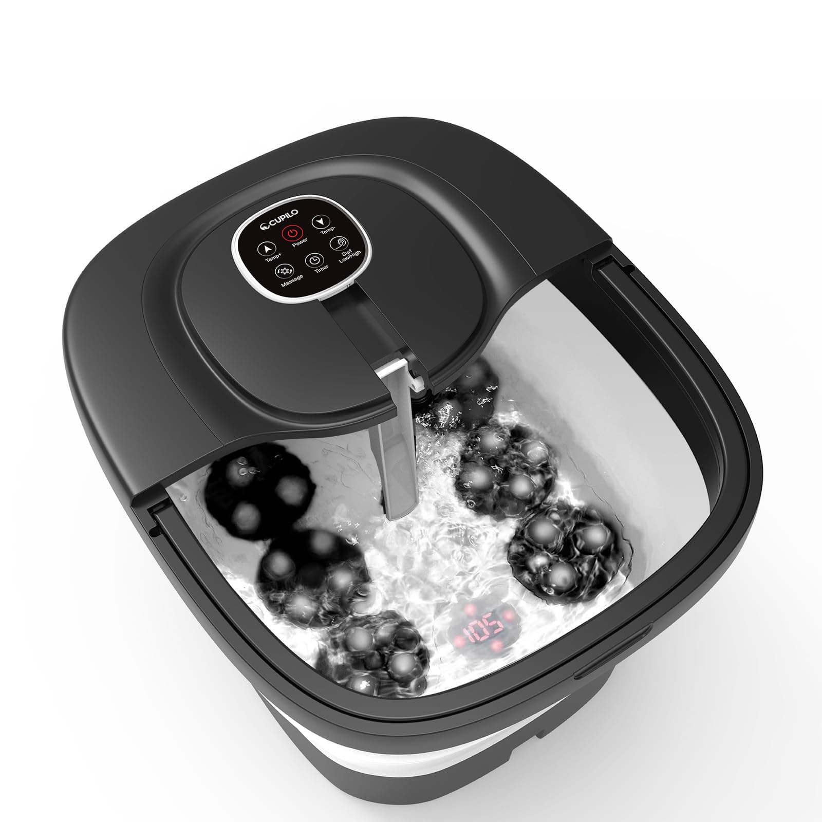 CuPiLo Foot Spa Bath Massager, Upgraded Foot Bath with Circulation Heat, Motorized Shiatsu Massage Balls, Pedicure Soaking Tub with Waves, Remote, Handle, Feet Stress Relief, Gifts