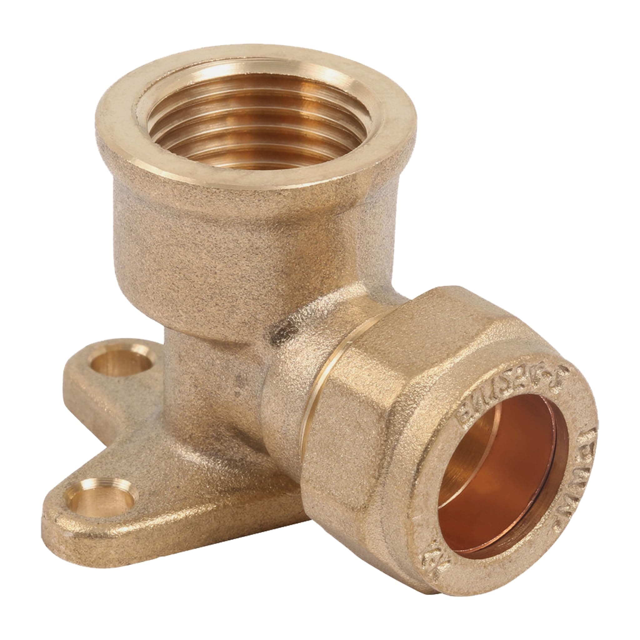 15mm x 1/2" Brass Compression Wallplate Elbow - 15mm x 1/2" Female Wall Plate Elbow for Outside Tap - Plumbing Fittings