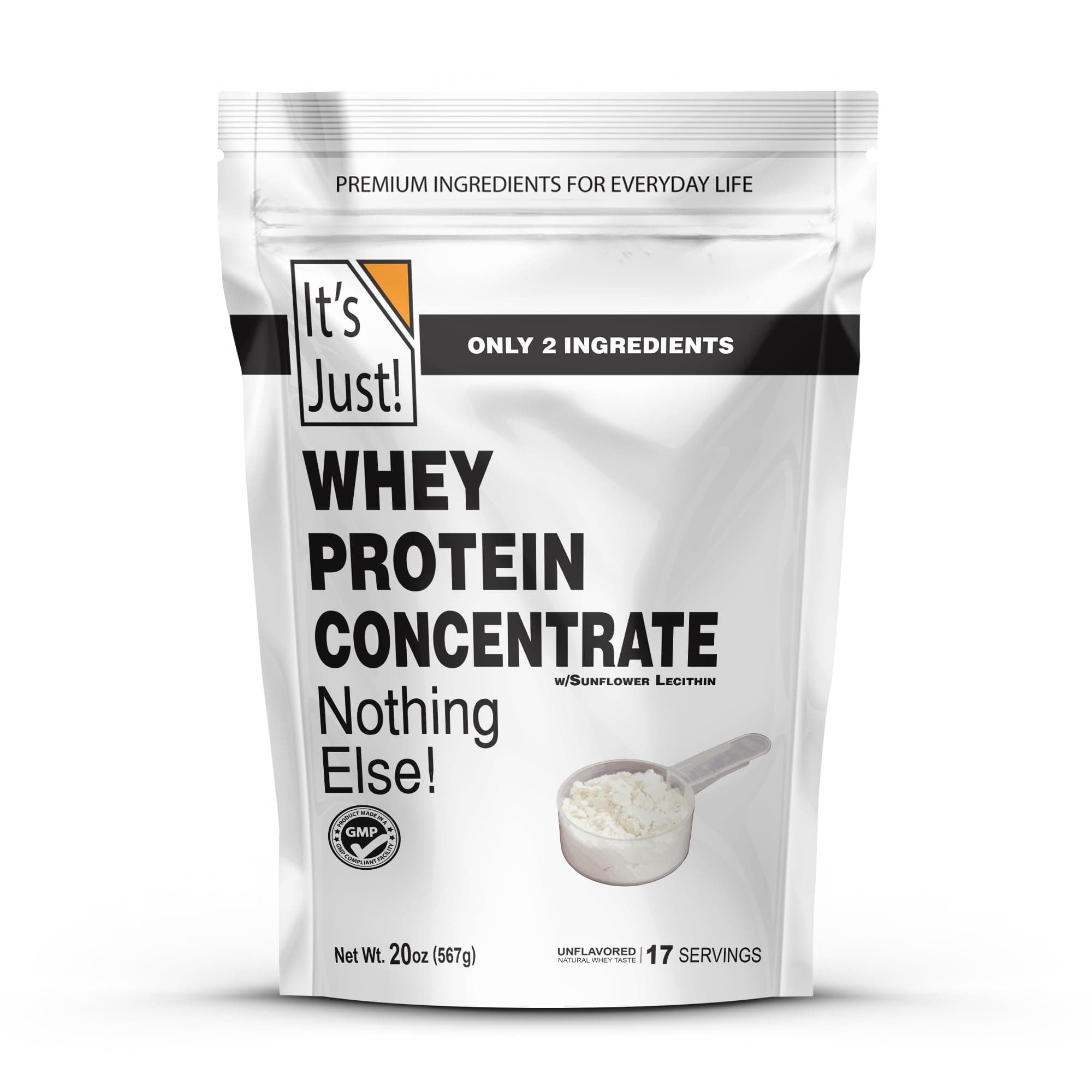 It's Just! - Whey Protein Concentrate, WPC-80%, 1.25lb, Premium Creamy Whey, Made in USA, Packaged in USA, No Added Flavors, 20oz (Original/Unflavored, 20oz (Pack of 1))