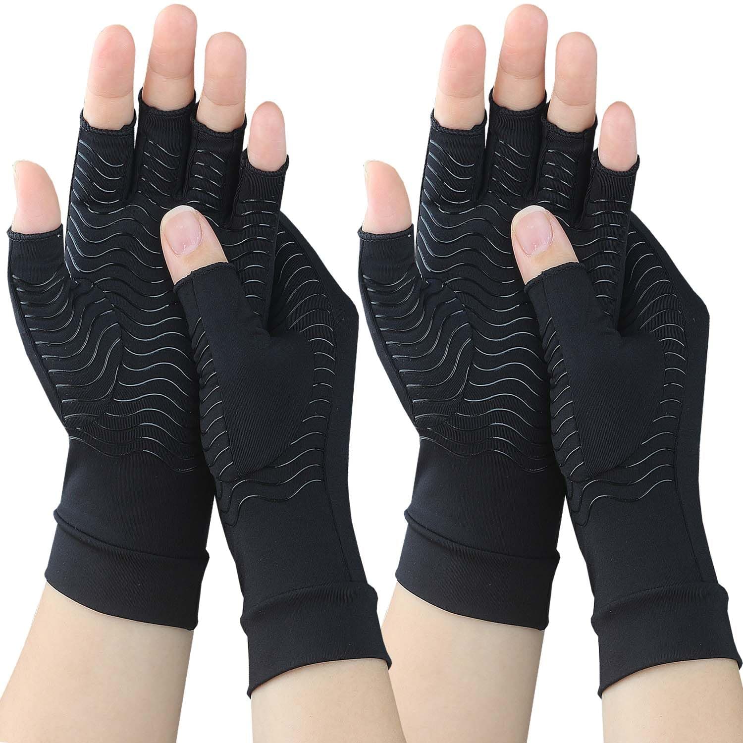 2 Pairs Copper Arthritis Compression Gloves for Rheumatoid, Osteoarthritis, Carpal Tunnel Pain Relief, Compression Hand Gloves for Women & Men,Anti-Slip Fingerless Gloves for Work,Typing (L)