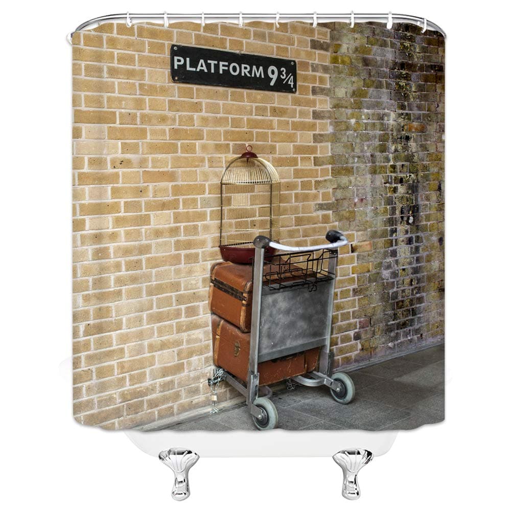 Platform 9 3/4 Shower Curtain Decor Magical Portal to World Wizarding School Fabric Bathroom Curtain Decor Mildew Resistant Machine Washable with Hooks 70x70Inches (Multi 4832)