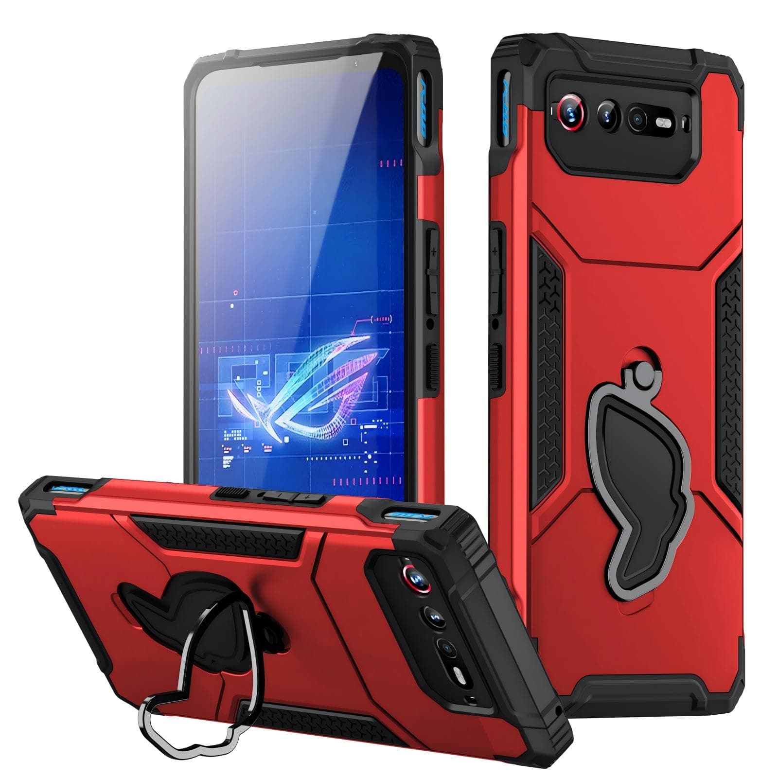 for ROG Phone 6 Case for ROG Phone 6 Pro Cover with Kickstand Air Trigger Shockproof Slim Cell Phone Cover - Military Grade Drop Proof Hard Back Anti-Fingerprint Red