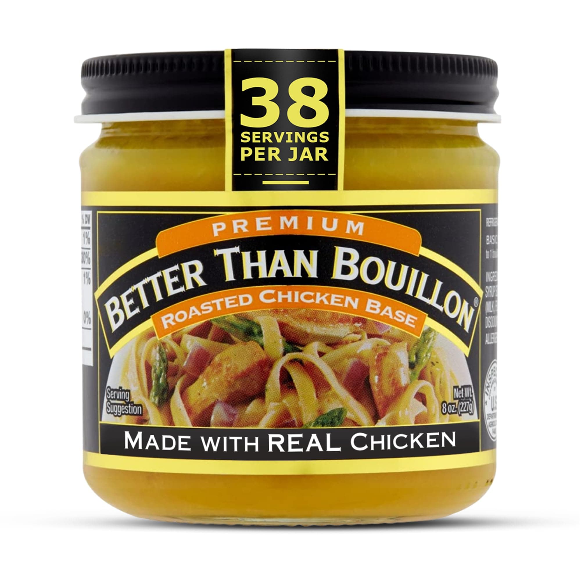 Better Than Bouillon Premium Roasted Chicken Base, Made with Seasoned Roasted Chicken, 38 Servings, Blendable Base for Added Flavor, 8-Ounce Jar (Pack of 1)