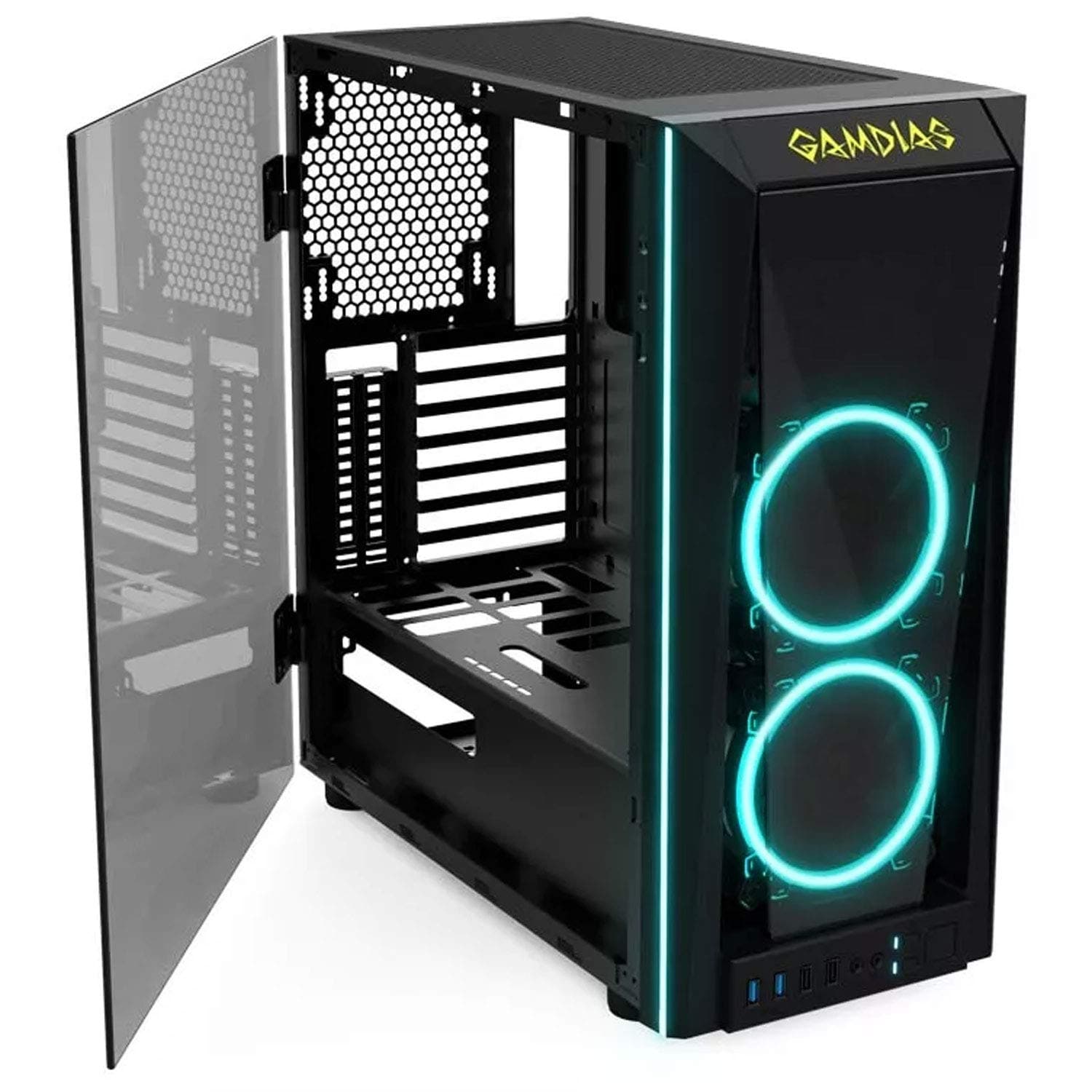GAMDIAS RGB Gaming Mid-Tower Case Left Tempered Glass Two LED Strip Switchable IO Port with Two RGB Fans Cases TALOS M1, Black