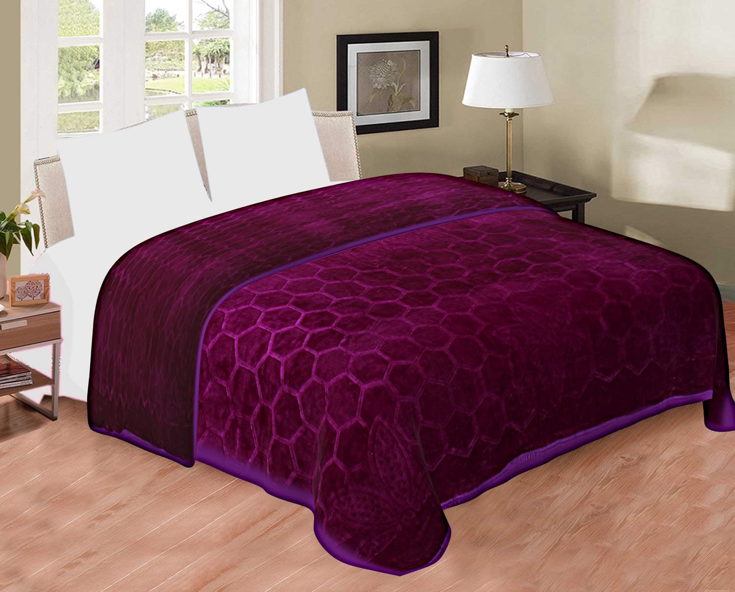 Icrafty Luxurious Embossed Mink Microfibre Double Blanket - Purple
