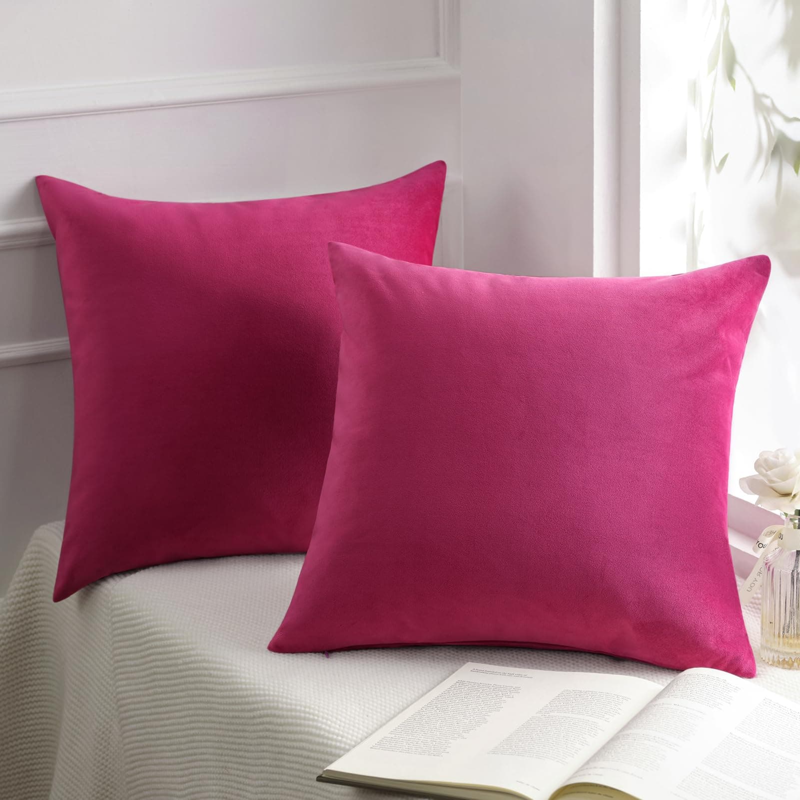 Phantoscope Pack of 2 Velvet Decorative Throw Decorative Pillow Cover Soft Solid Square Cushion Case for Couch Pink 20 x 20 inches 50 x 50 cm