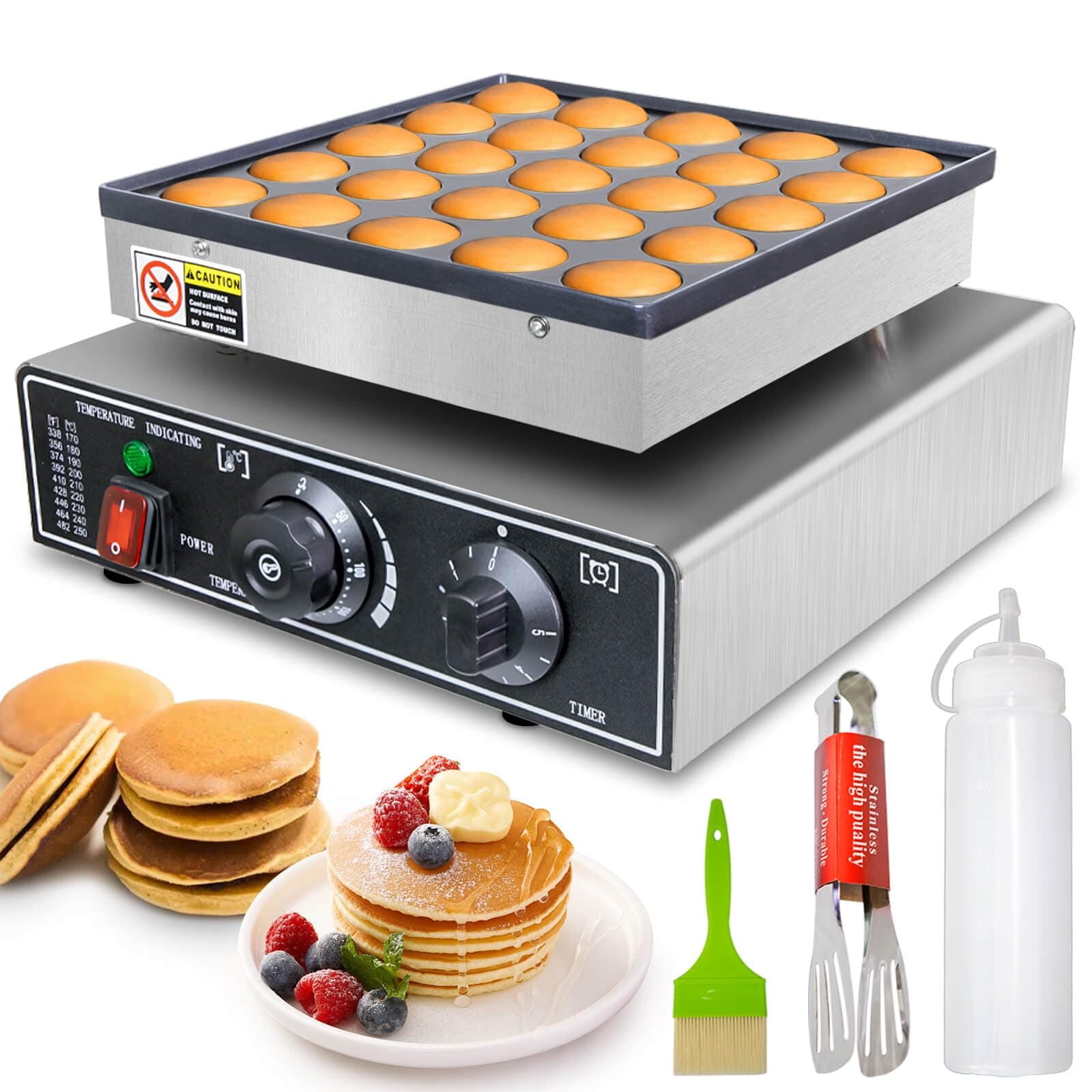 Mini Pancake Maker 25pcs, Dutch Pancake Baker Maker Commercial Poffertjes Electric Dorayaki Maker, Stainless Steel, Temp & Time Control, 110V Commercial Pancake Maker, 50-300℃ Poffertjes Maker