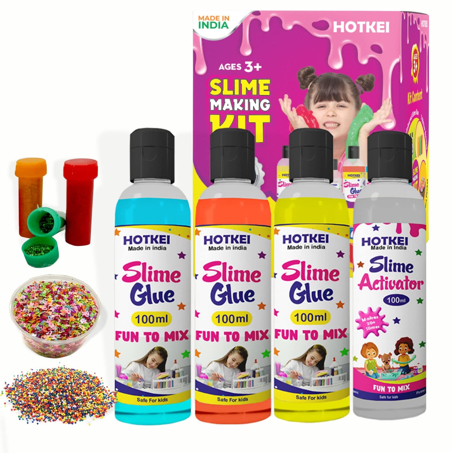 HOTKEI (Make 15+ Slimes Multicolor Scented DIY Magic Toy Slimy Slime Activator Glue Gel Jelly Putty Making kit Set Toy for Boys Girls Kids Slime Activator Making Kit 3 Colored Glue 1 Activator