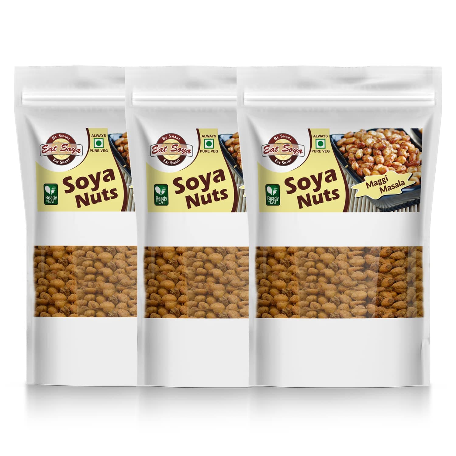 EAT SOYA LLP Roasted SOYA Nuts (Maggi Masala) Pouch, 3 x 200 g