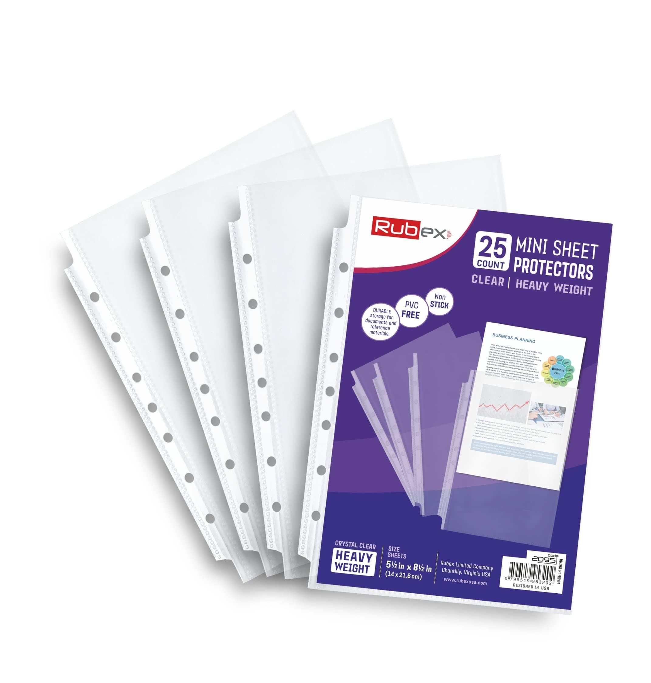 RUBEX 25 Mini Heavyweight Sheet Protectors, Top Loading, Reinforced 7-Hole 5.5 x 8.5 Inch Page Protectors for Mini Ring Binders, Acid-Free, Archival Safe for Documents and Photos