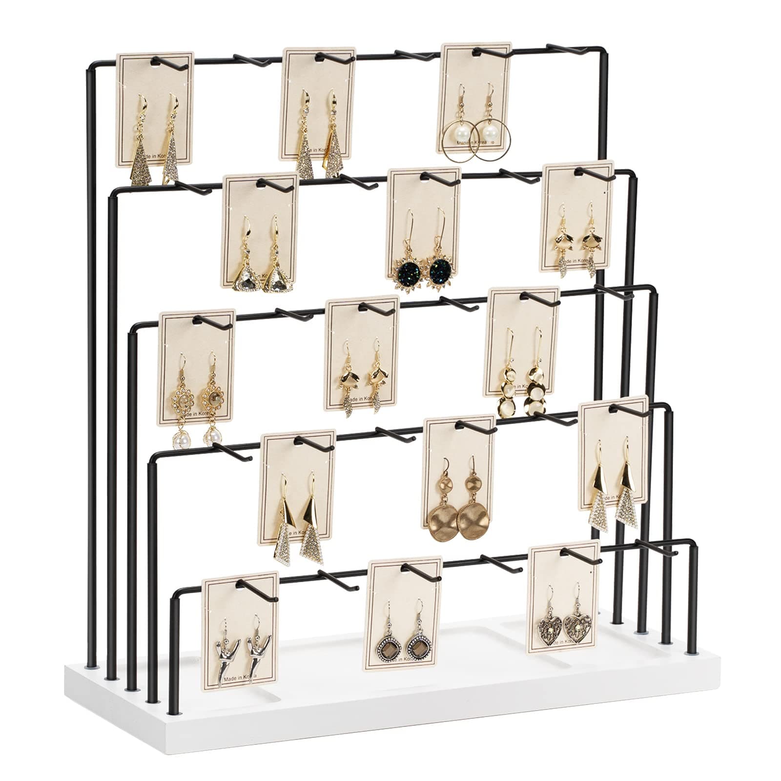 Earring Display Stands for Selling, Earring Rack Display Holder Stand, Jewelry Display for Selling Earring Cards, Bracelets, Hair Accessories, Rings, Necklaces (White Wood, Common Size)