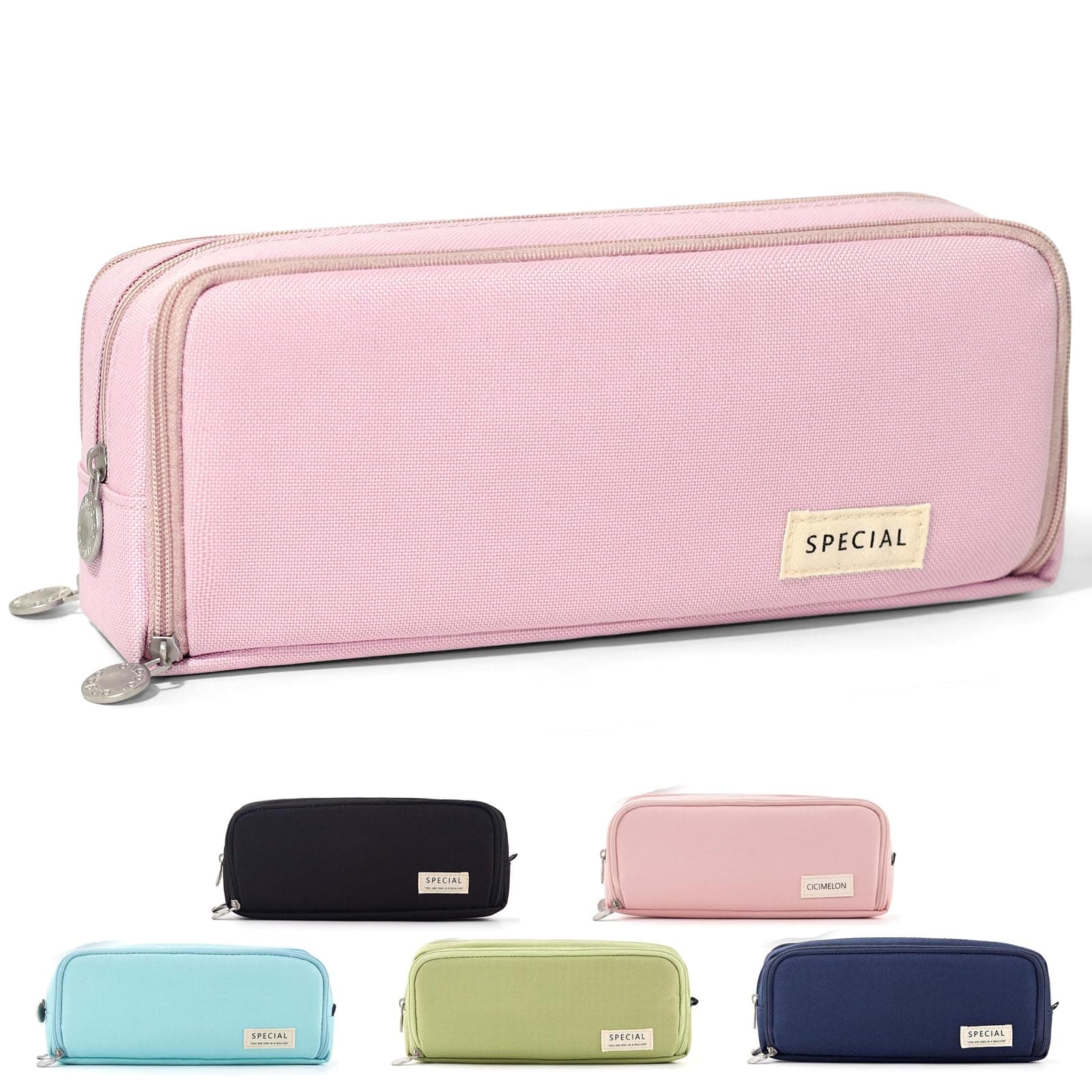 Pencil Case Large Capacity Pencil Pouch 3 Compartments Pencil Bag Gift for Students Girls Adults Women (Pink)