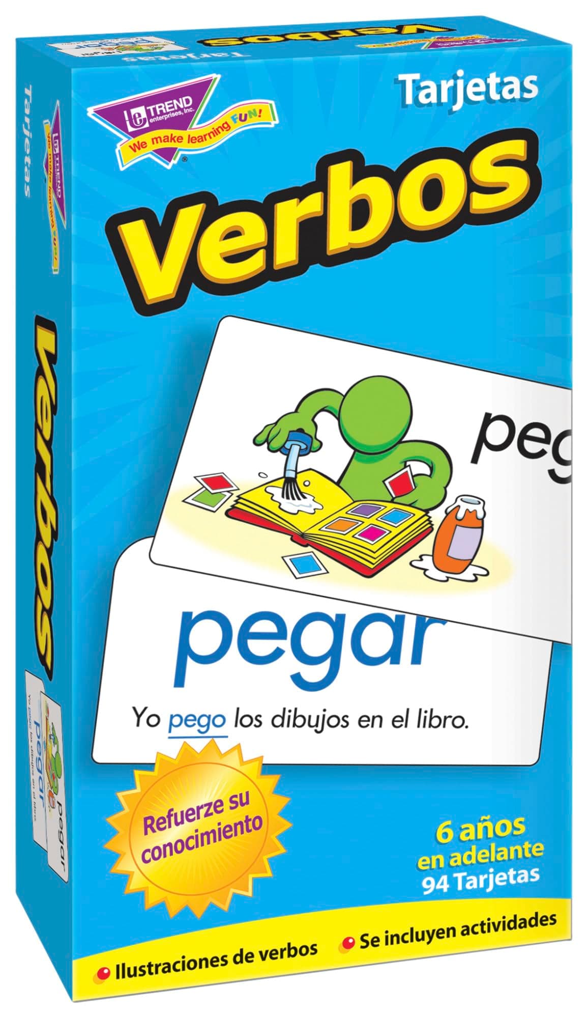 Trend Enterprises: Verbos (Spanish Action Words) Skill Drill Flash Cards, Grow Spanish Fluently, Illustraions with Words & Sample Sentence, 94 Cards Included, for Ages 6 and Up