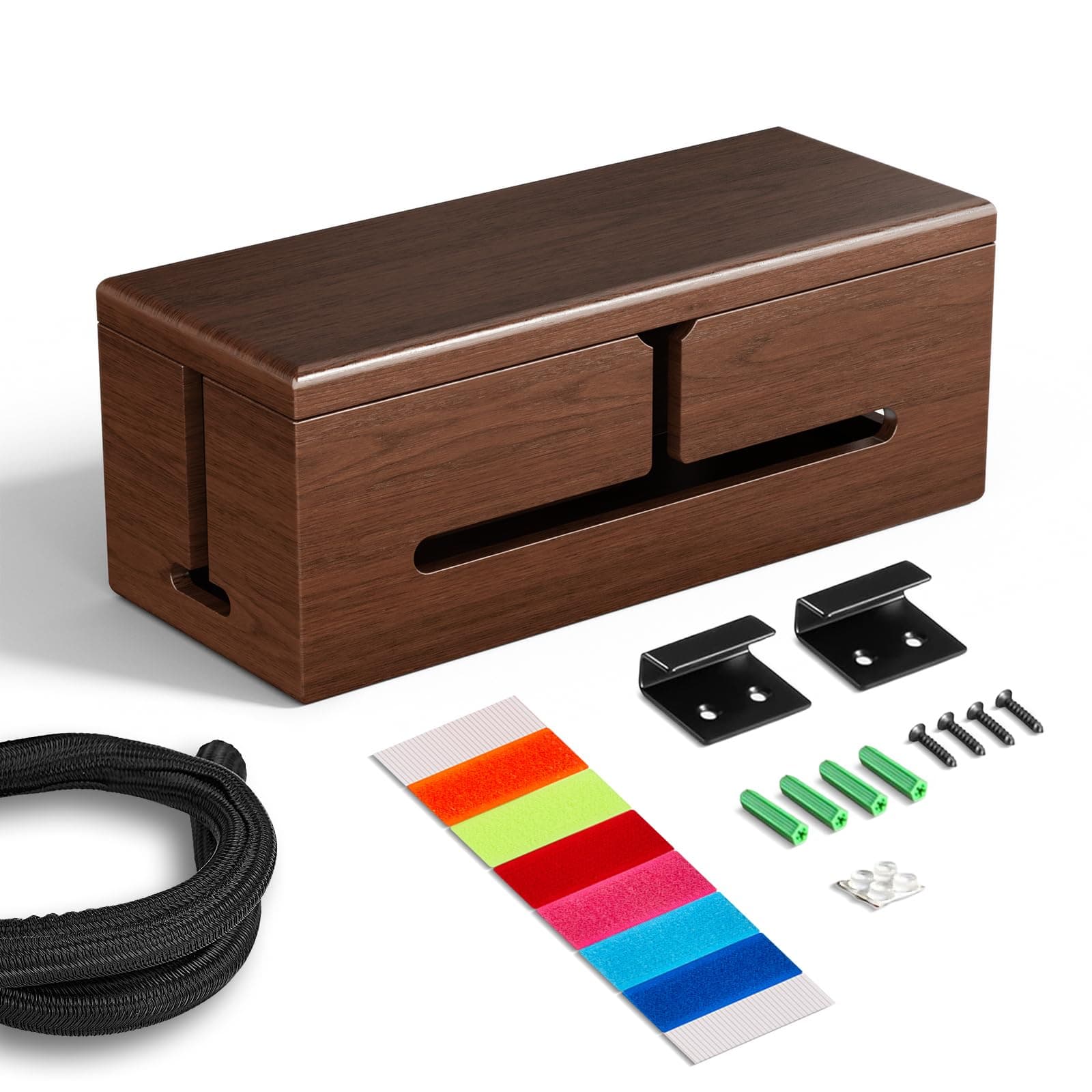 - Large Cable Management Box-Stylish Wire Organizer, Wire Concealer and Wire Management Box-Wire Management Box with Protective Sleeve (Brown)