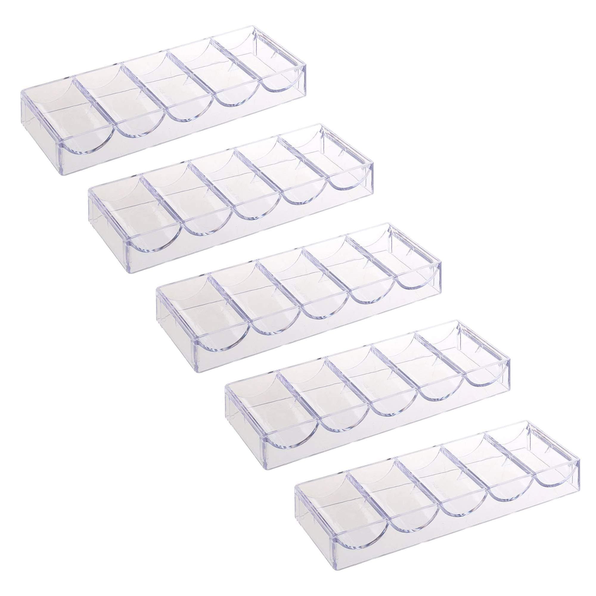 POFET 5pcs Acrylic Poker Chips Tray 100 Chips Storage Case for Party Home Casino Game 20.5 x 7.8 x 2.8cm without cover