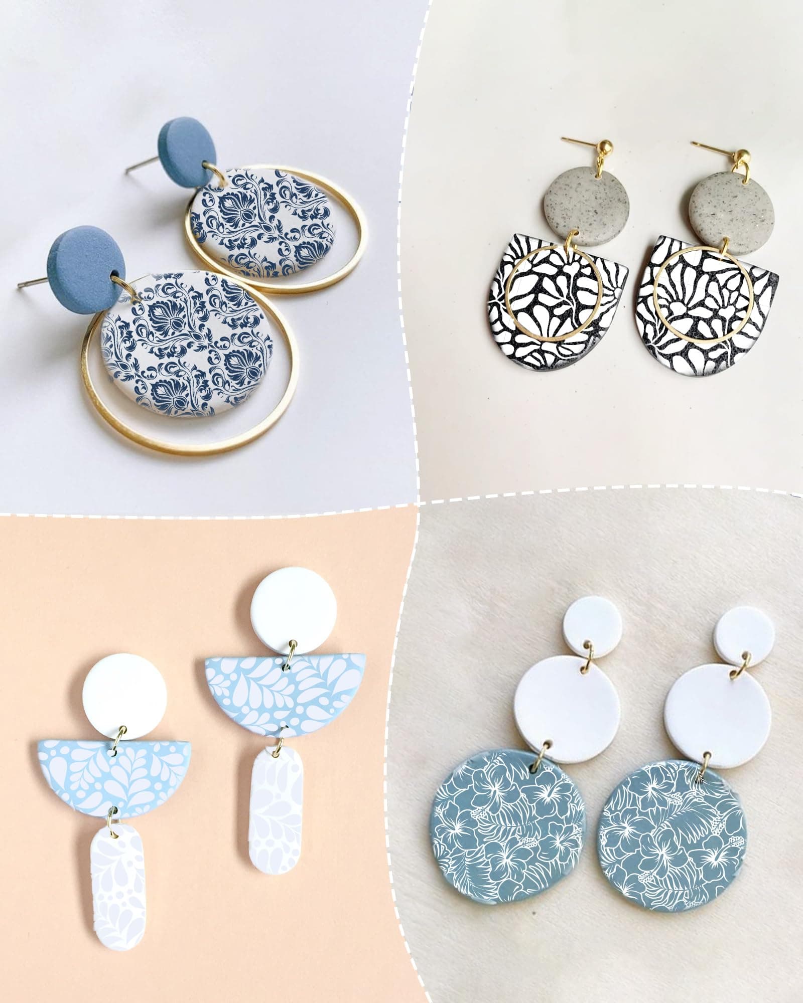 Puocaon 6 Pcs Plant Reusable Silk Screen Stencils for Polymer Clay Jewelry Making - 12 Patterns, Bohemian Style, Clay Material, Stencil