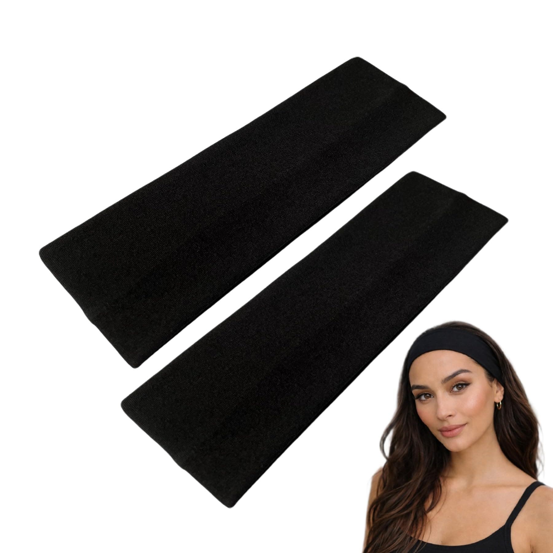 WESTEND CHOICE 7cm Wide Headbands 2 Pack Plain Stretchy Hairband Unisex Kylie Headband Bandeau Gym Exercise Headbands for Women & Men Soft Yoga Head Band (Black)