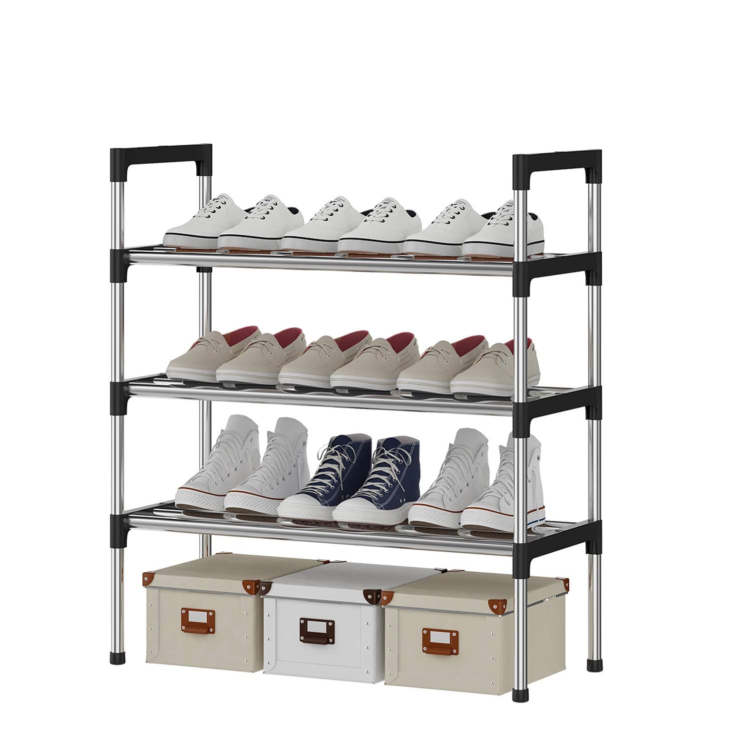 S-501 3 Tiers 9 Pairs Silver Extra Thicken Adjustable Small Shoe Storage Rack Organiser Shelf Hold Stand,Sturdy Design,Space Saving,Easy Assemble
