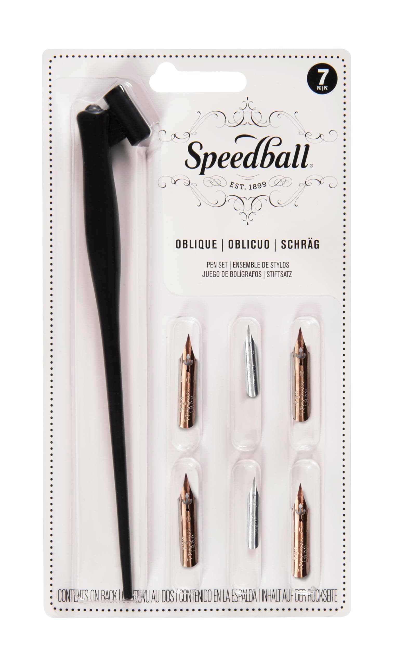 Speedball Oblique Pen Set - 1 Penholder w/ 4 Nibs, 2 Pen Points