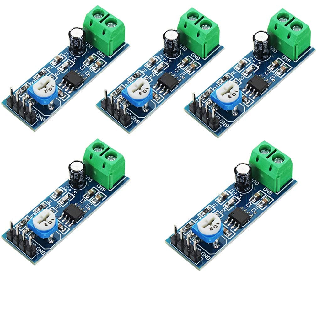 Hailege 5pcs LM386 Mono Audio Amplifier Module 200 Times AMP Solo 5V-12V 10K Adjustable