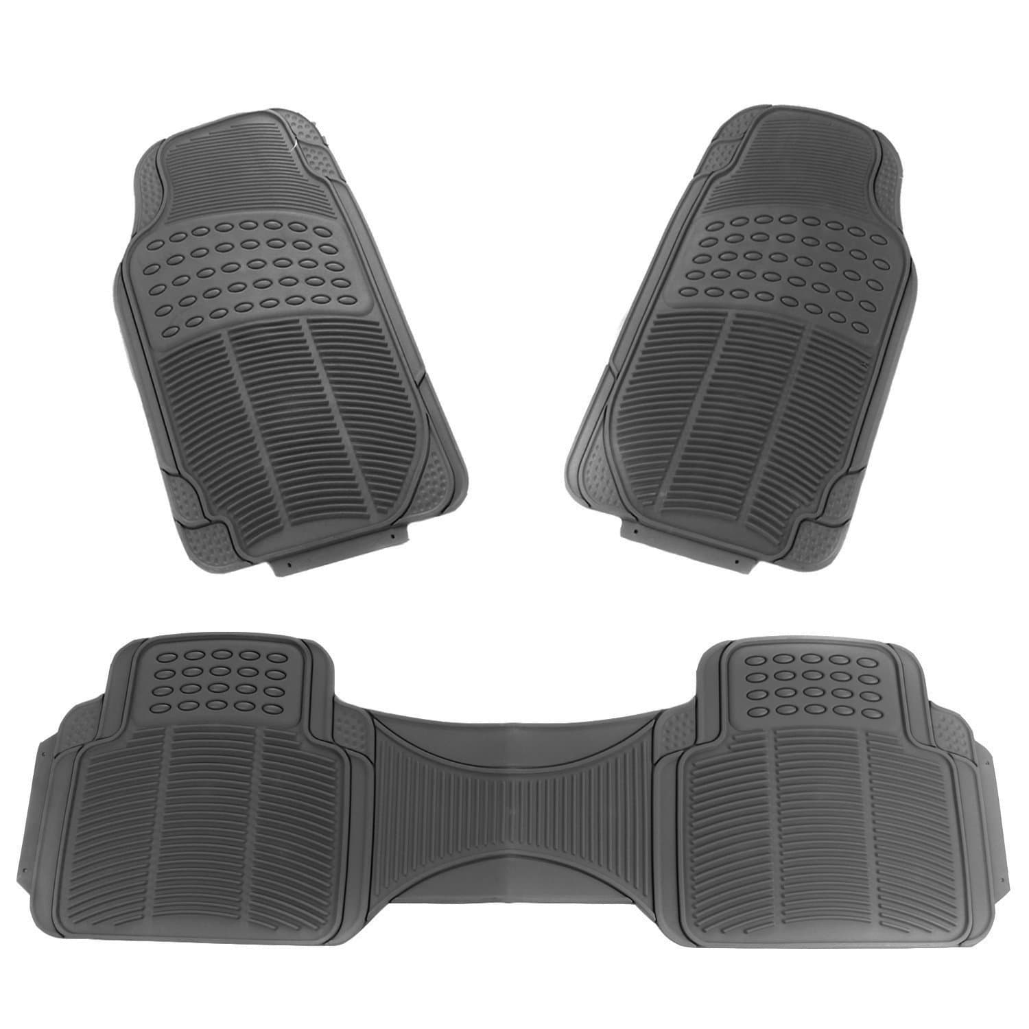 Multi Season Rubber Floor Mats 3pc Set Grey Fit Most Cars, SUVs, Vans and Trucks