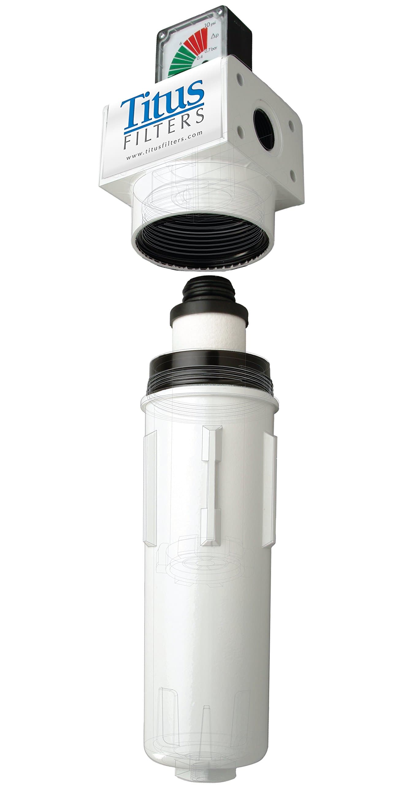 Titus THF150P Compressed Air 1 Micron Particulate/Coalescing Filter with Delta-P Gauge & Automatic Drain, 1” NPT, 150 SCFM.