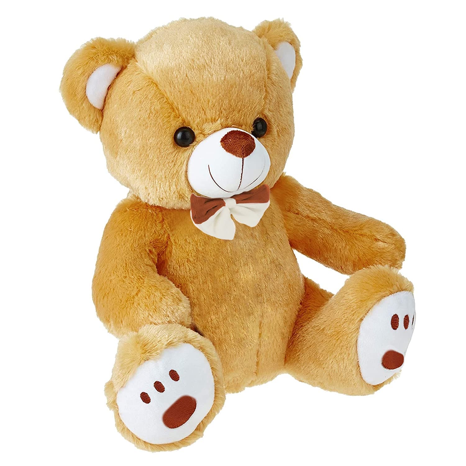 Plush Cute Sitting Teddy Bear Soft Toys with Neck Bow and Foot Print, Brown 35 cm