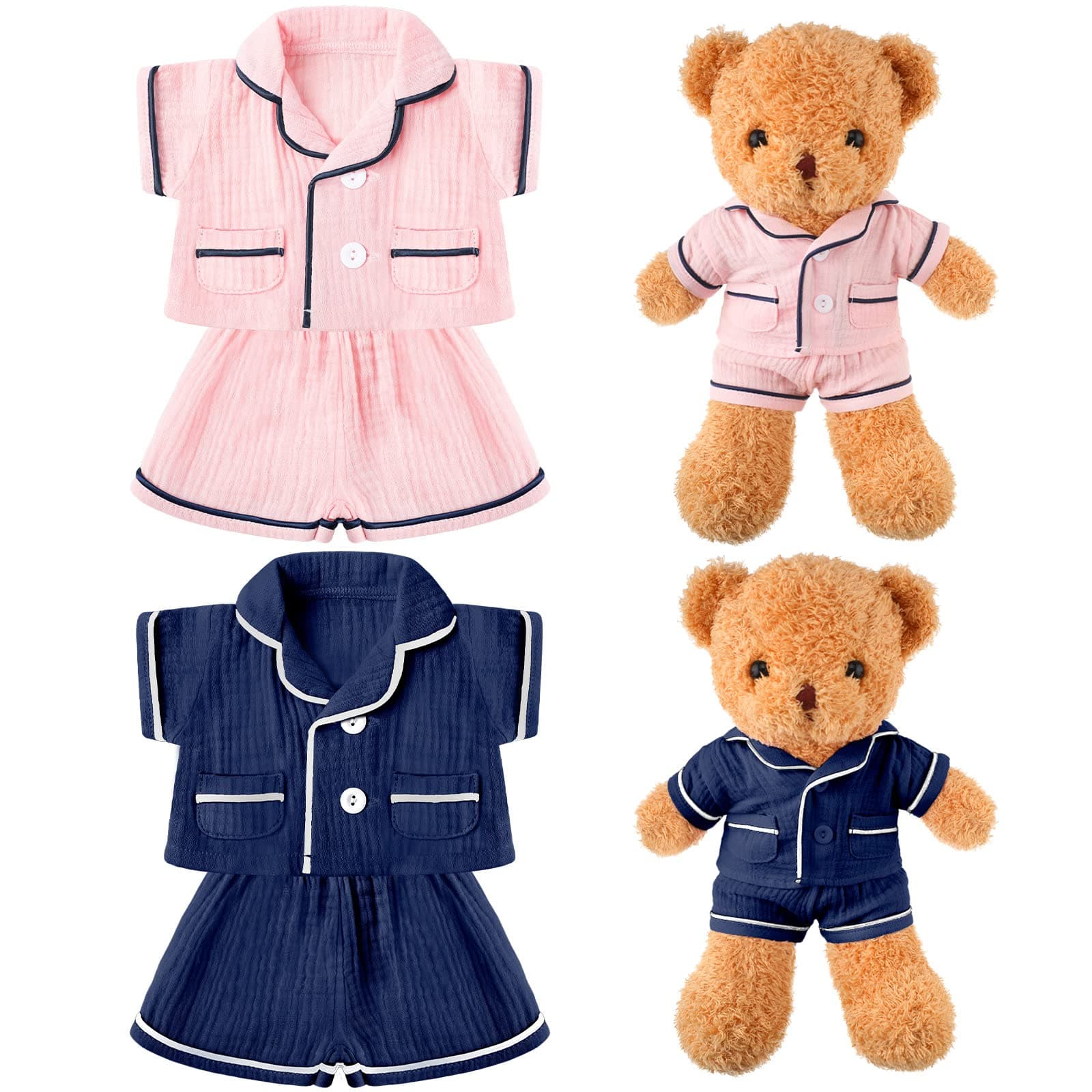 2 Sets Bear Clothes Pajamas Pink and Blue Bear Clothes Outfits Fits Most 14-18 Inch Cute Stuffed Animal Clothe Accessories Make Your Own Plush Animals