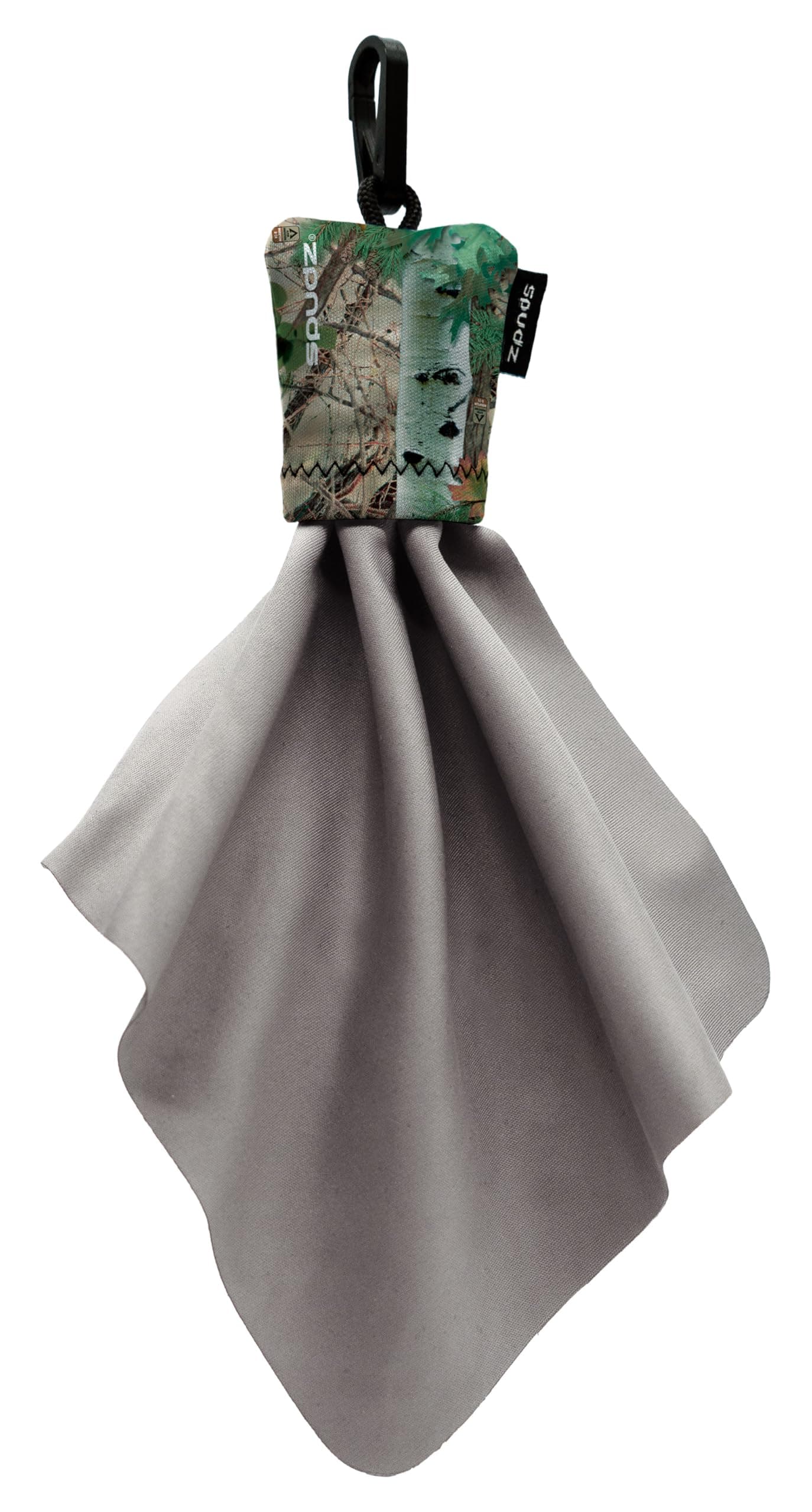 SPUDZ Classic Microfiber Lens Cleaner – Clip-On Pouch, Washable – for Binoculars, Scopes, Glasses, Screens | Alpine Mountain Camo, 6 x 6 Inch