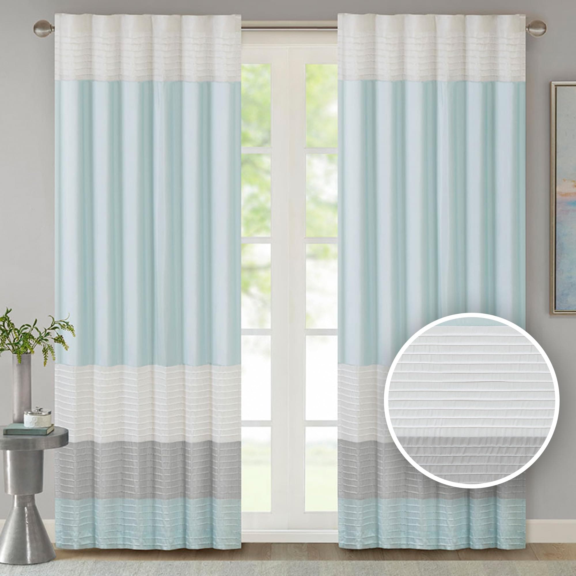 Window Curtain Single Panel Faux Silk, Elegant Pleats, Rod Pocket Curtains for Living Room Privacy, Room Darkening Window Curtain for Bedroom and Dorm, Amherst, 50x84, Aqua