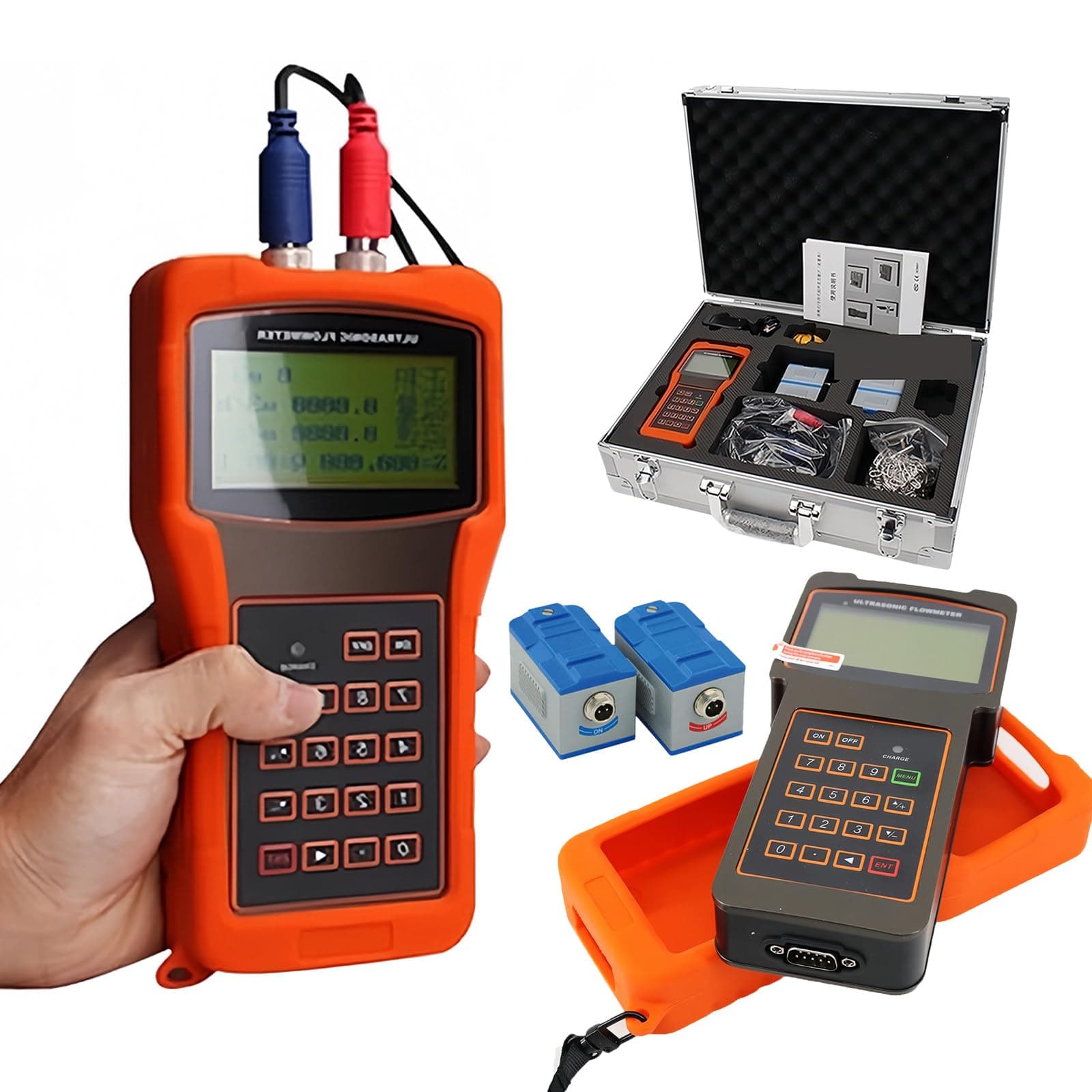 TUF-2000H/HT-2000H Portable Ultrasonic Flow Meter for Liquids DN15~DN6000mm with S/M/L Transducer -30C~160℃ Sensor Oil Sewage Digital Transit-Time Flowmeter DTI Meter,T (S2/M1/L1)