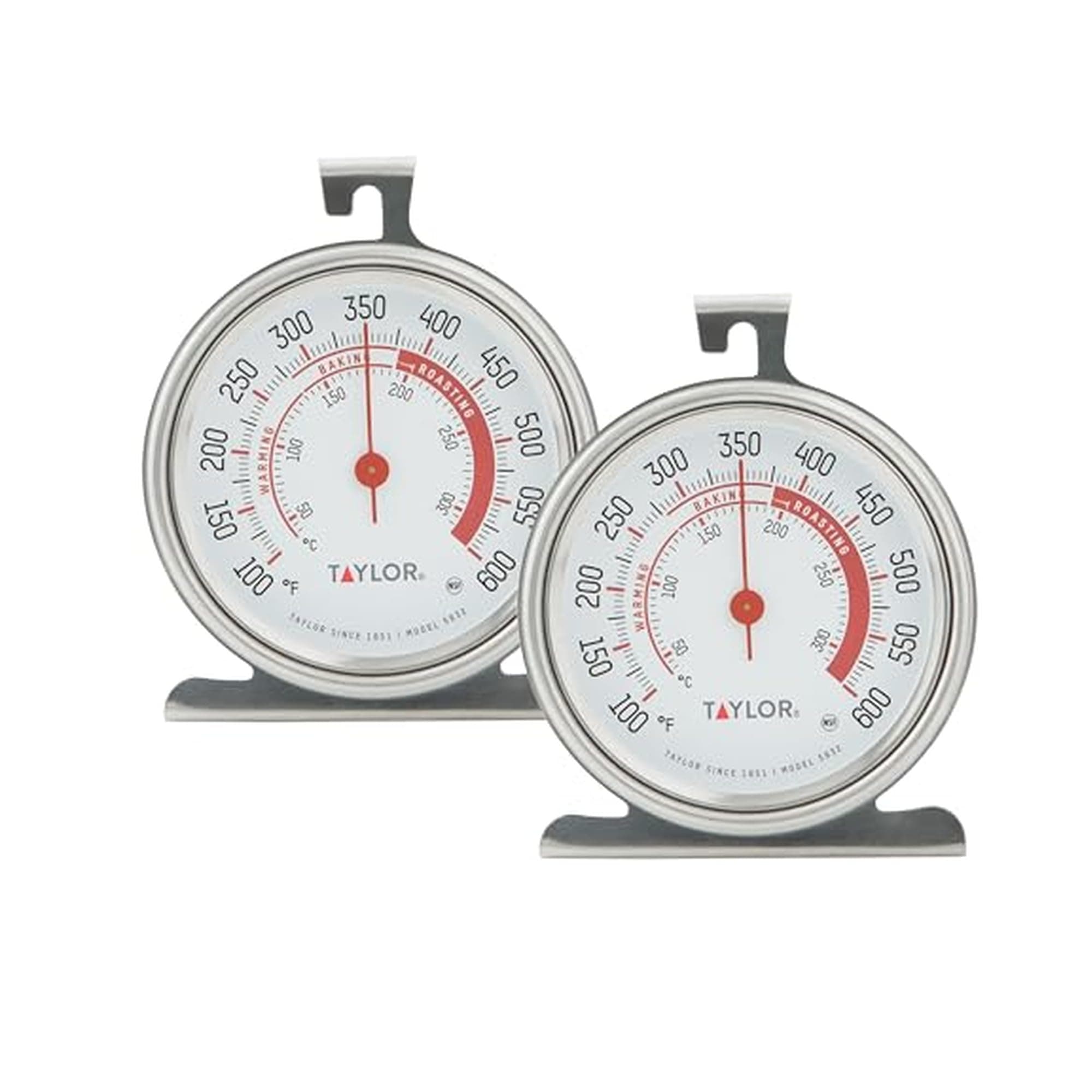 Taylor 5932 Large Dial Kitchen Cooking Oven Thermometer, 3.25 Inch Dial, Stainless Steel, Oven Thermometers, Silver - 2 Pack