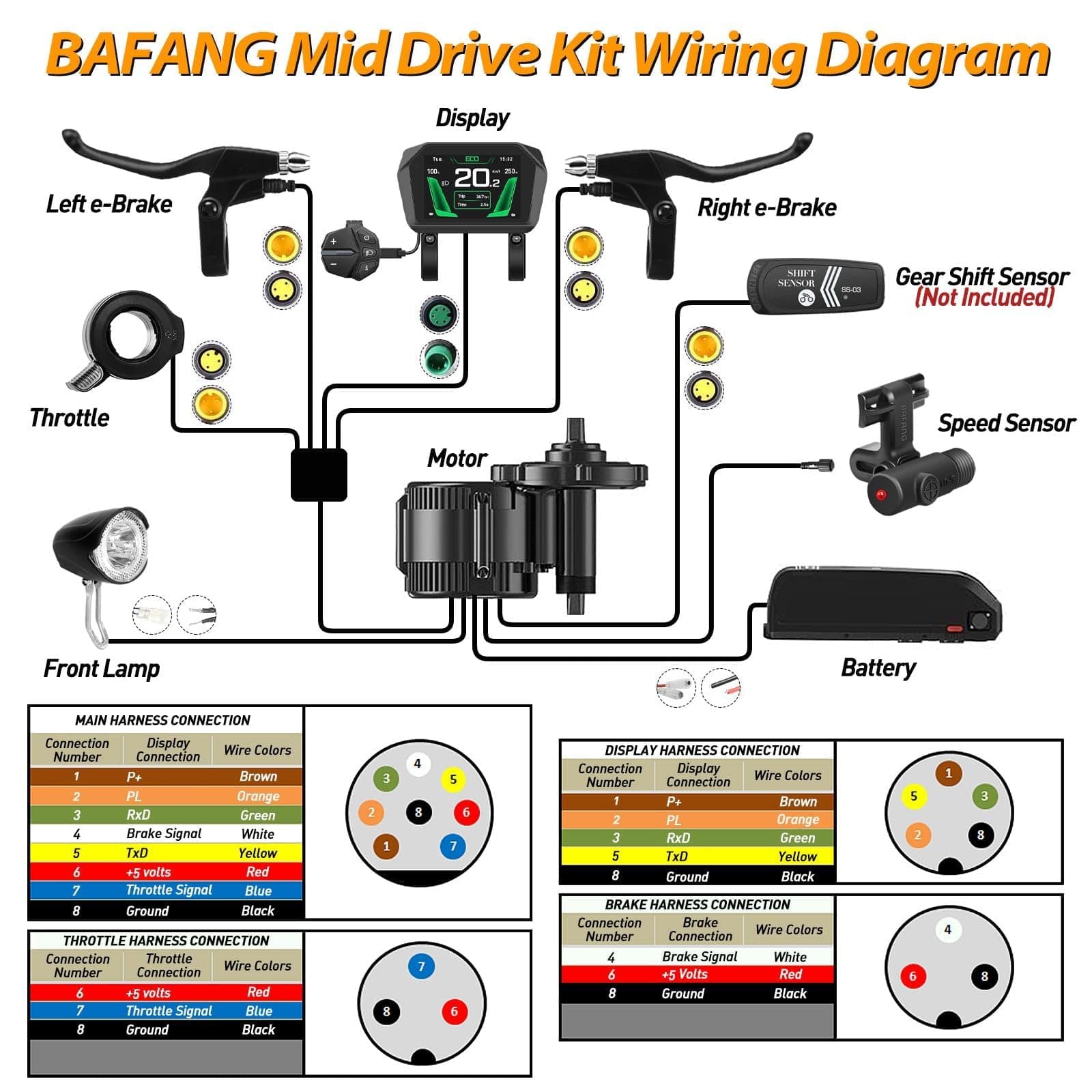 Bafang Electric Bike Conversion Kit Mid Motor BBS-HD 48 V 1000 W Motor Accessories Display Optional Kit Downtube Battery