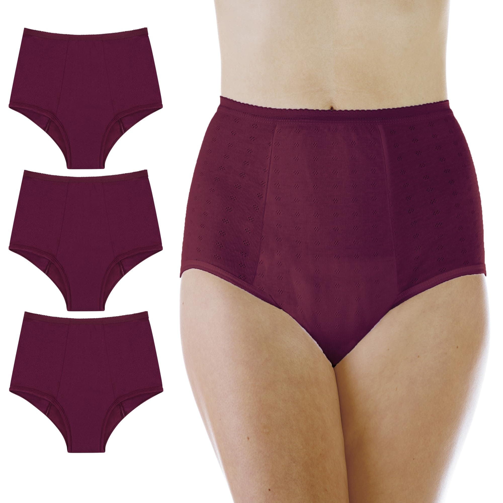 Wearever Women's Maximum Absorbency Incontinence Panties for Bladder Control - Washable, Reusable, Leak Proof Underwear for Women 600 ml - (Pack of 3) (Plum) (M) (Fits Hip: 38-40)