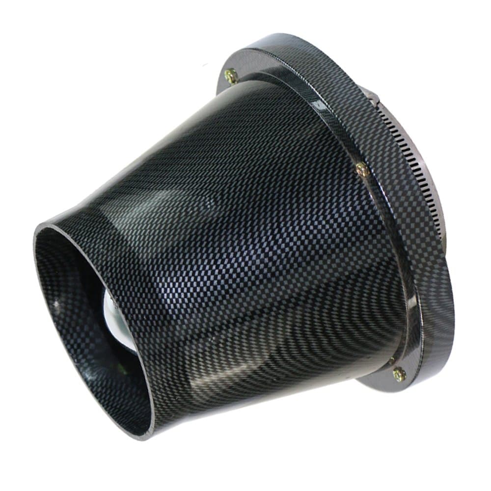 Cone Cold Air Intake Filter 3 Inch Inlet with Carbon Fiber Heat Shield and Fastening Ring 76mm Universal Chrome