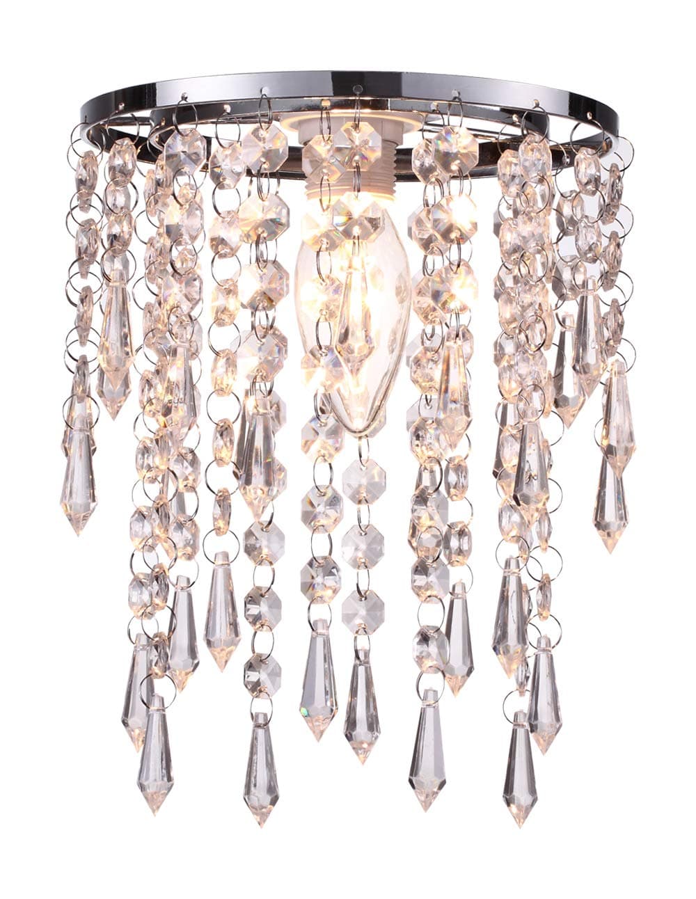 Easy Fit Chrome Pretty Lamp Shade for Bedroom Ceiling Fitting Modern Chandelier Decoration with Elegant Acrylic Jewel Effect Droplets (Clear)
