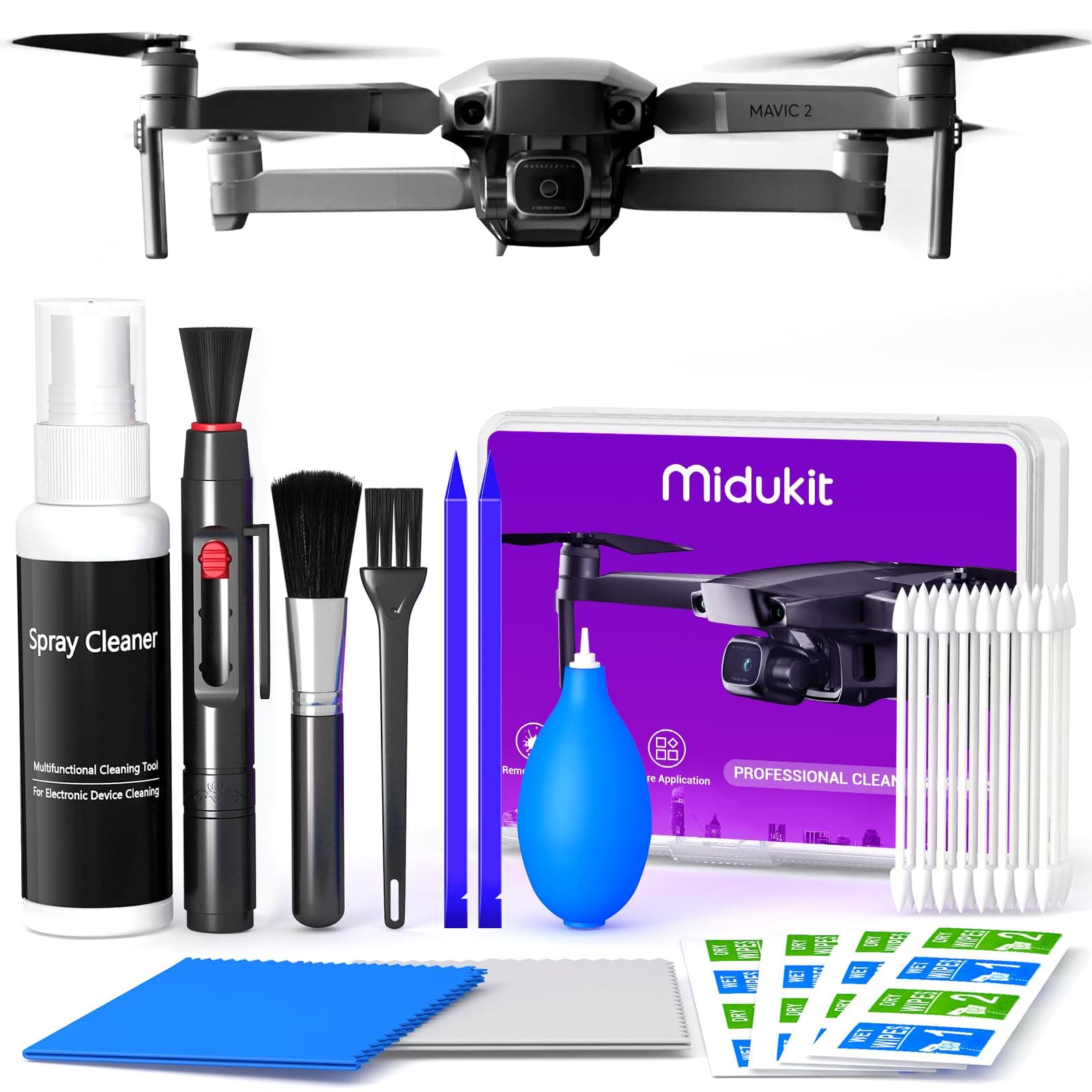 Drone Cleaning Kit for DJI, Holy Stone, Scoot, FPV Drone, Hobby RC Quadcopters Multirotors - with Spray Cleaner for Screen Lens